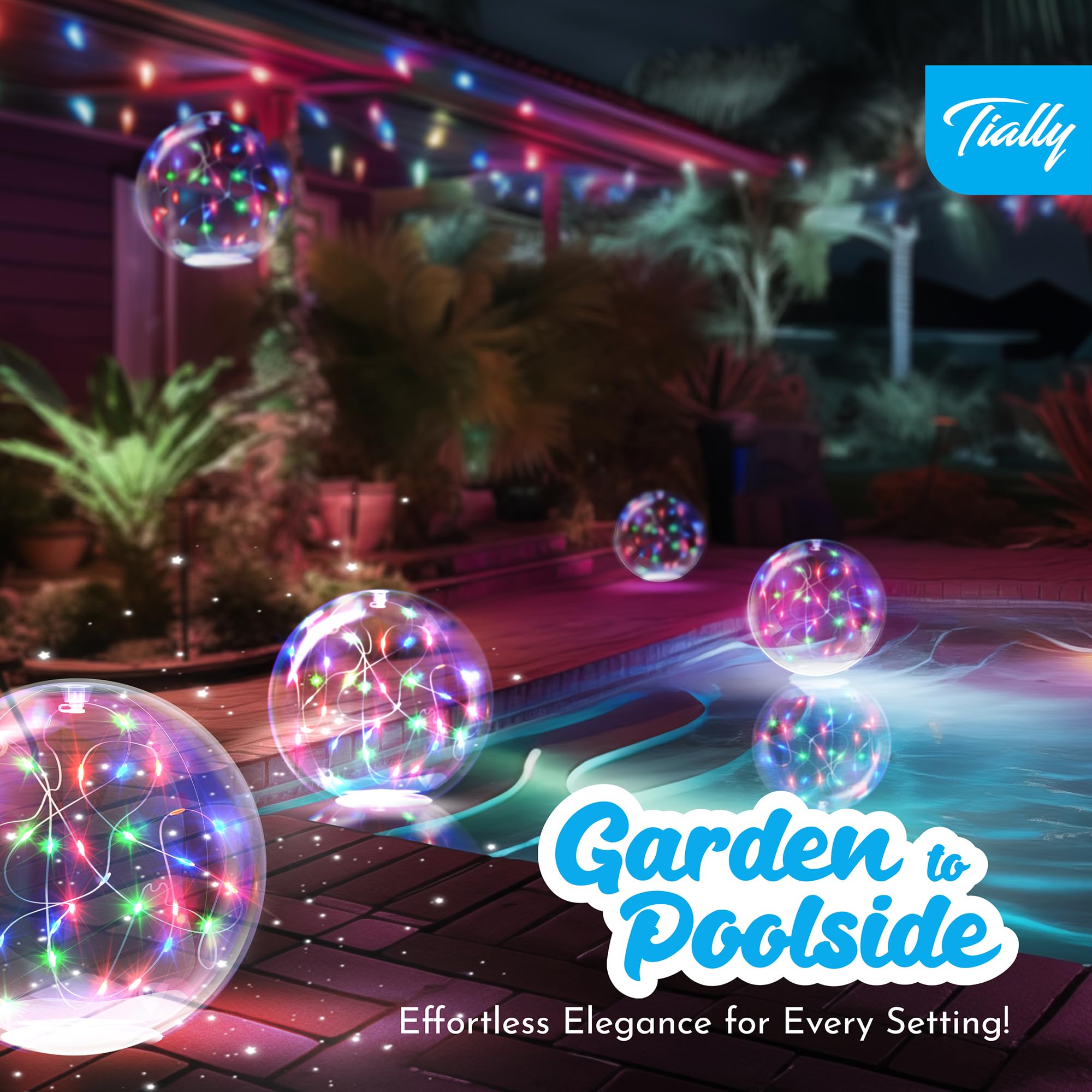 TIALLY Fairy Solar Floating Pool Lights – 14" LED Orbs for Magical Pool Nights (2-Pack Multicolored)
