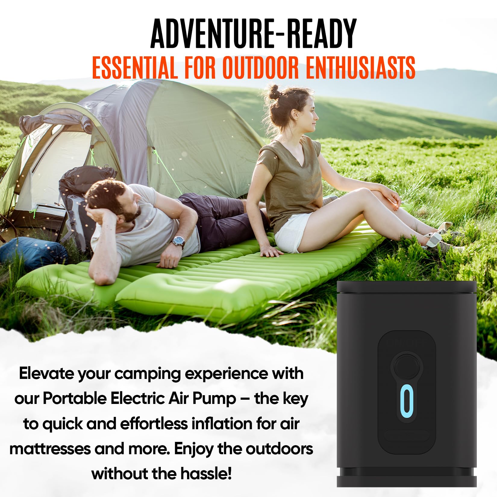 Portable Air Pump for Inflatables - 2400mAH Rechargeable Battery Powered Air Mattress Pump - Mini Air Pump for Air Mattress Bed, Pool Floats Inflator, Boat, Inflatable Cushions, Toys