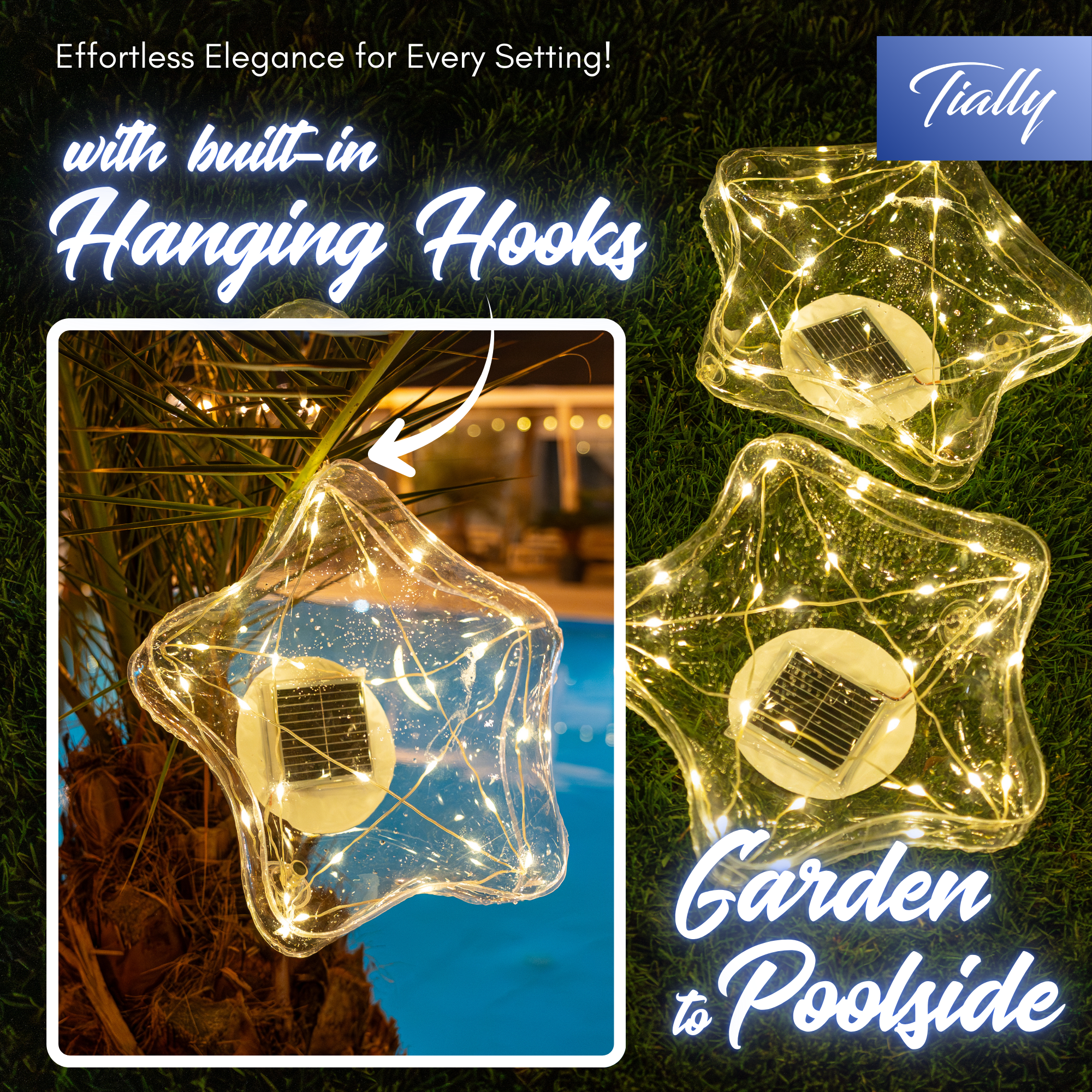 TIALLY Fairy Stars Floating Pool Lights (2 Pack Warm White)