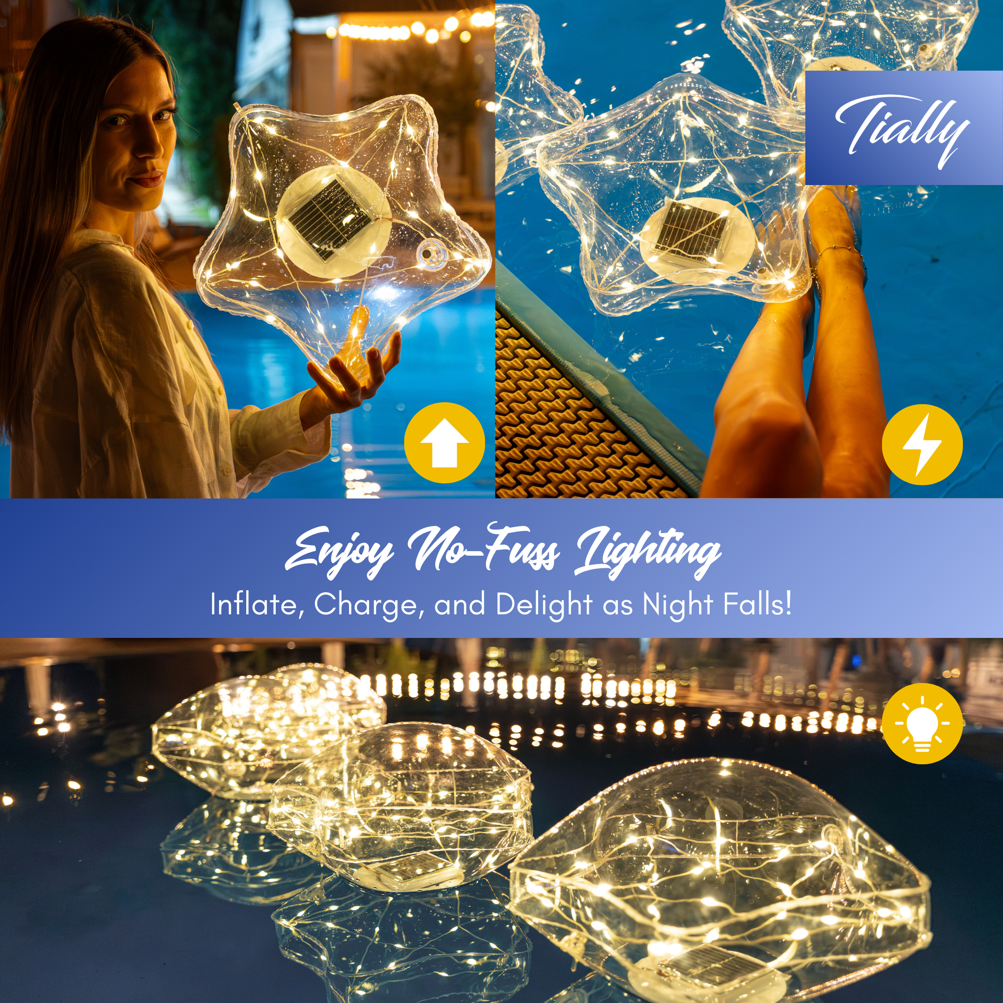 TIALLY Fairy Stars Floating Pool Lights (2 Pack Warm White)