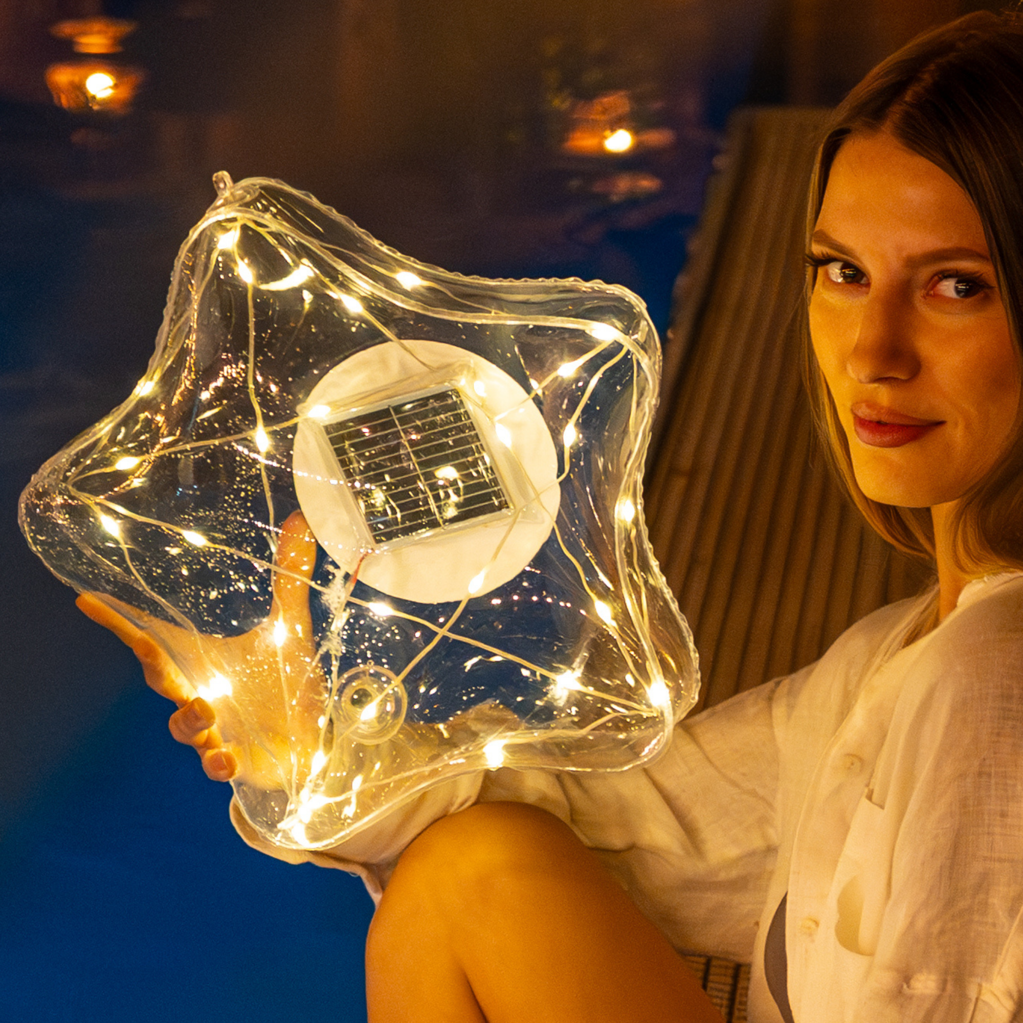TIALLY Fairy Stars Floating Pool Lights (2 Pack Warm White)
