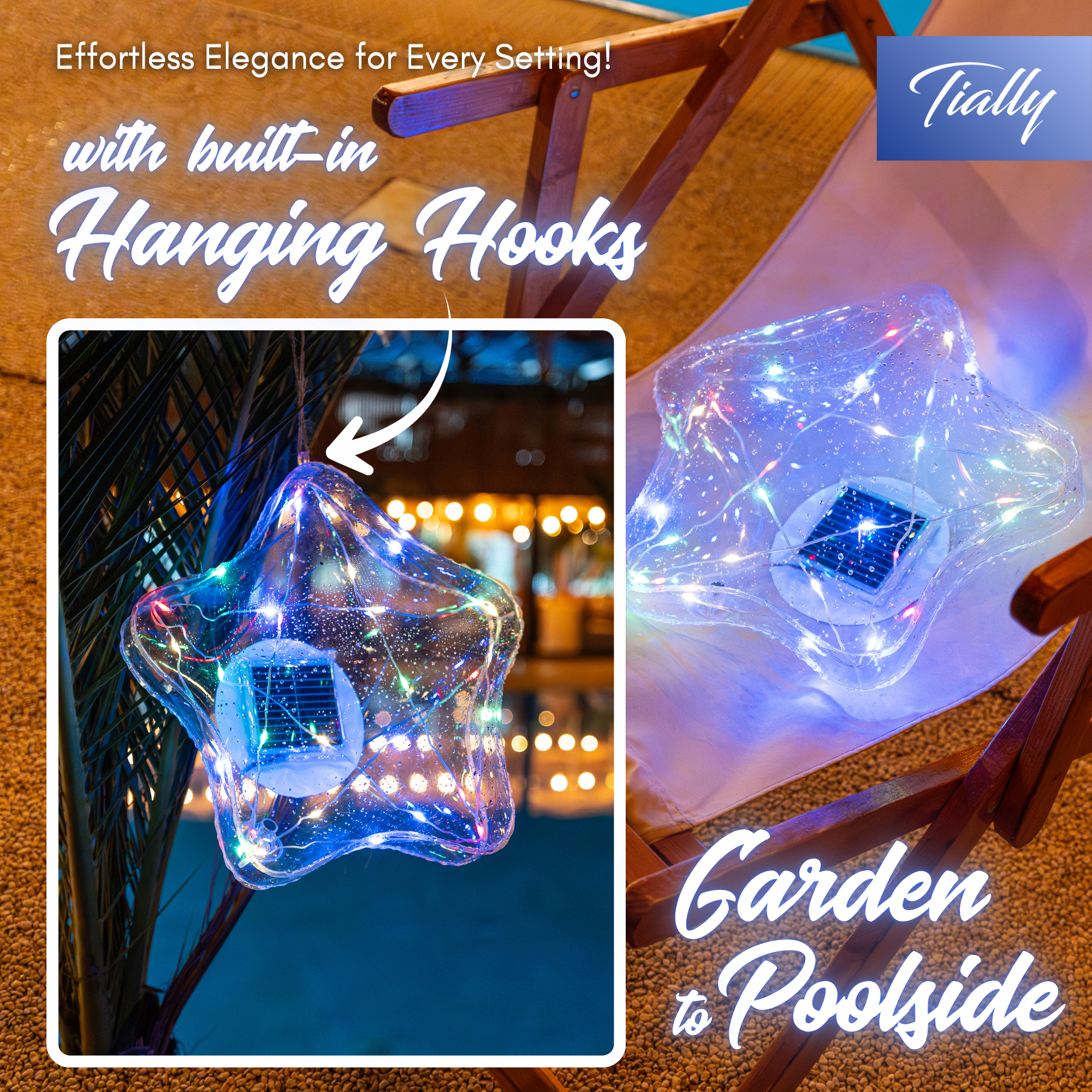 TIALLY Fairy Stars Floating Pool Lights (2 Pack Colored)