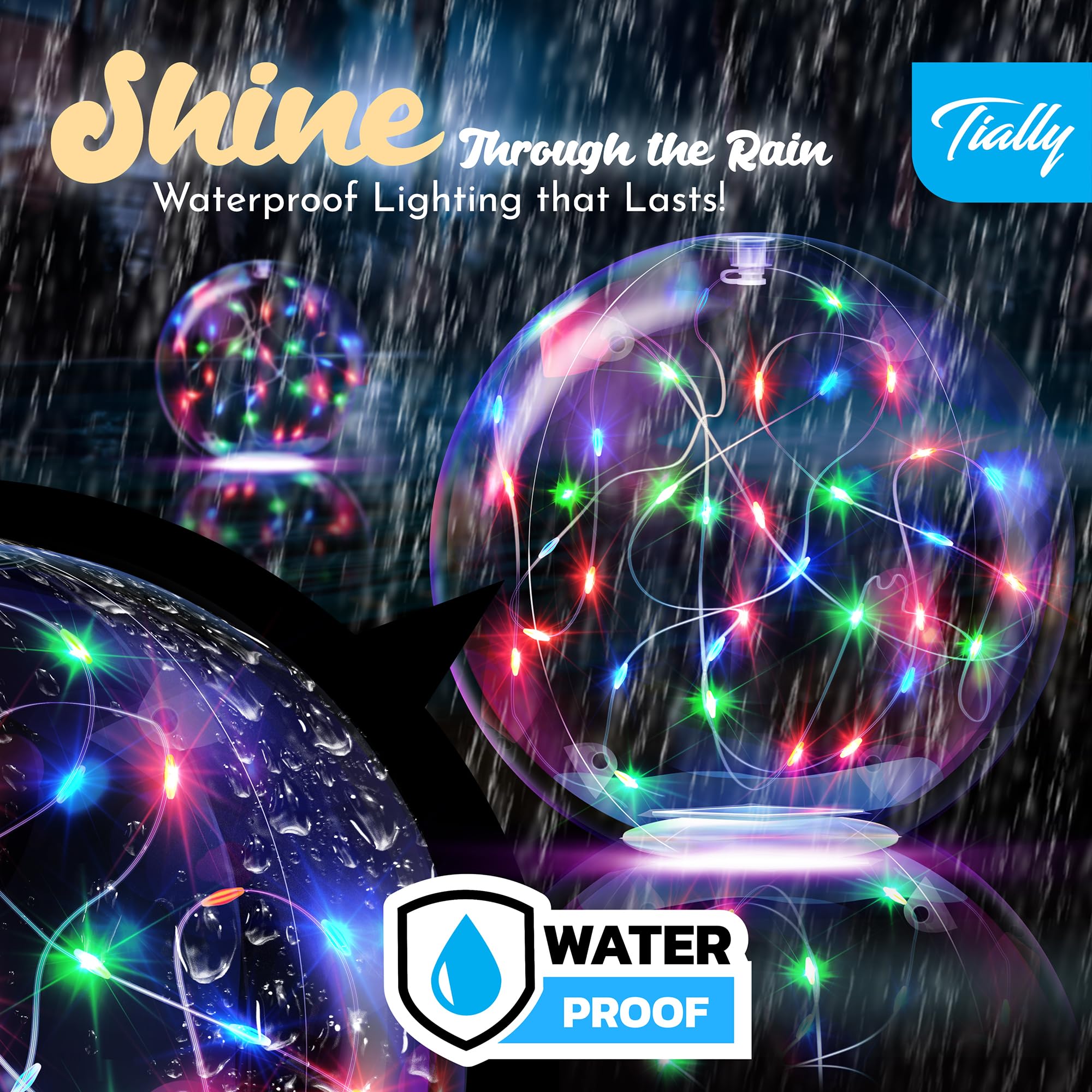TIALLY Fairy Solar Floating Pool Lights – 14" LED Orbs for Magical Pool Nights (2-Pack Multicolored)