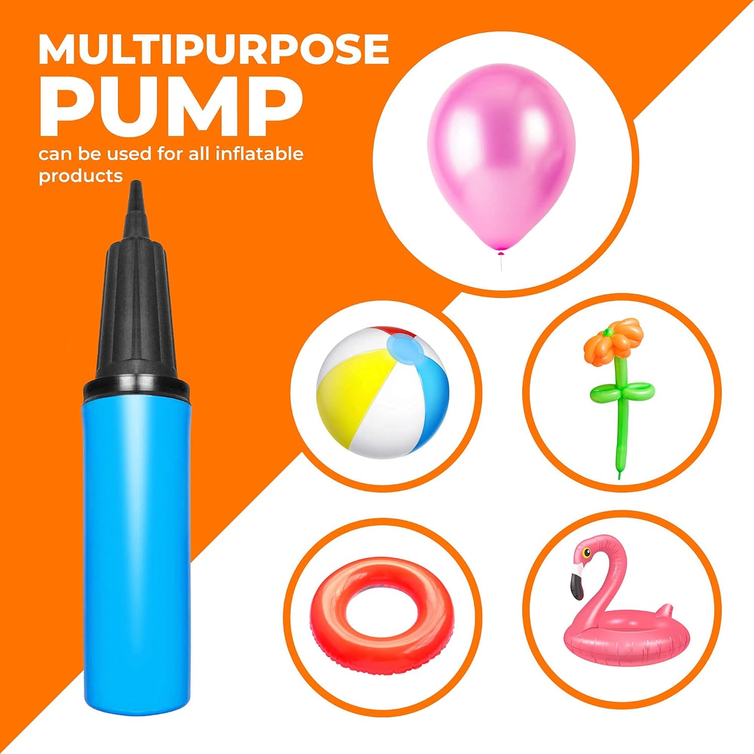 Hand Air Pump for Balloons - 9" Portable Manual Balloon Pump, Mini Hand Pump for Inflatables, Pool Floats, Party Garlands, Exercise and Yoga Balls