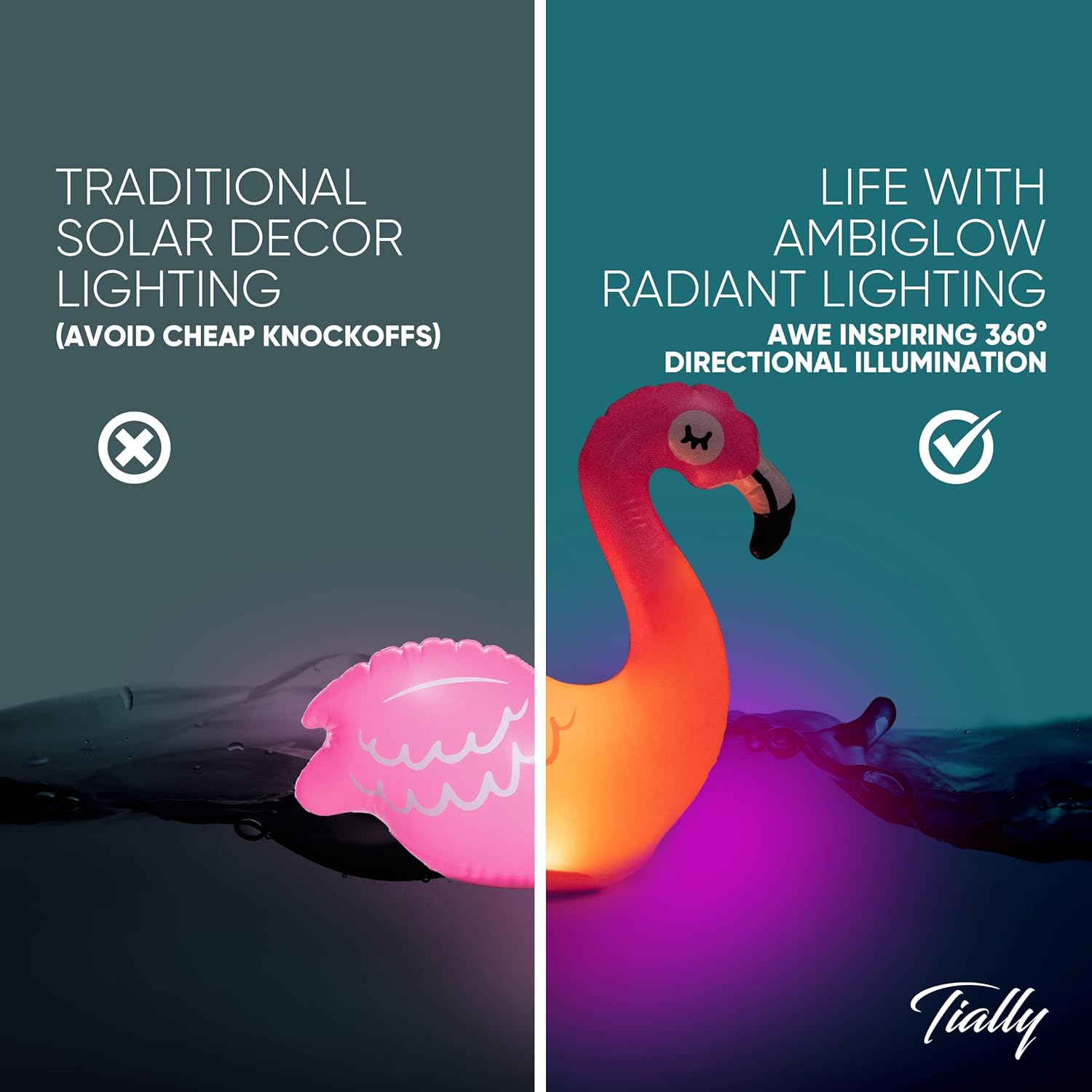 TIALLY Floating Pool Lights Solar Powered - Inflatable Solar Pool Lights, IP68 Waterproof Decor Float, Flamingo and Swans Decorations for Outdoor Use, for Women, Men, Adults