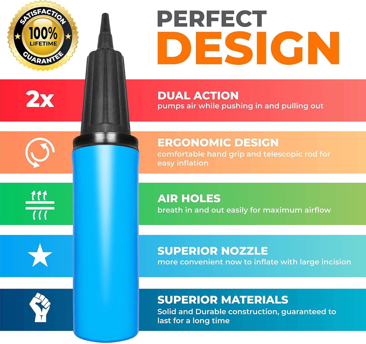 Hand Air Pump for Balloons - 9" Portable Manual Balloon Pump, Mini Hand Pump for Inflatables, Pool Floats, Party Garlands, Exercise and Yoga Balls