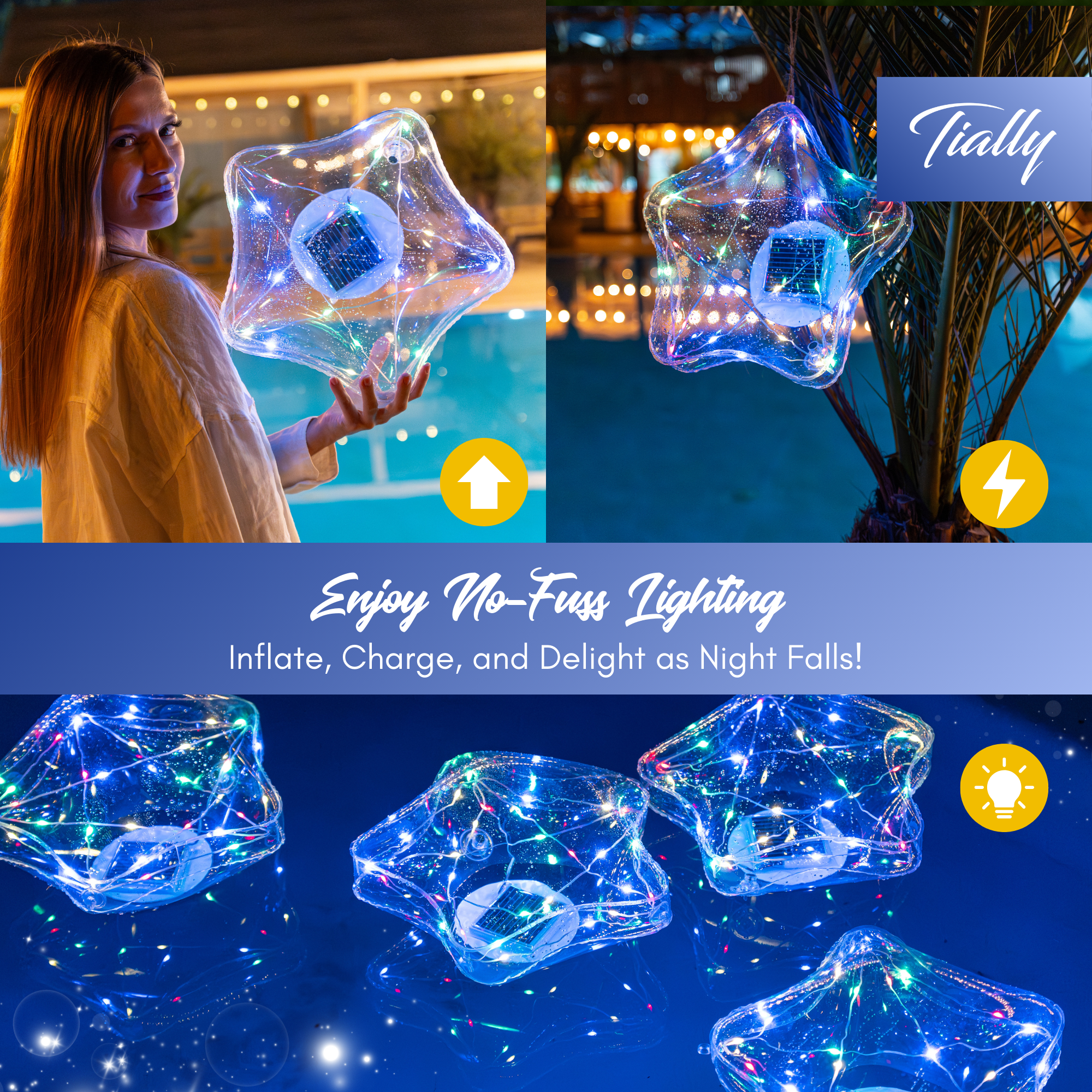 TIALLY Fairy Stars Floating Pool Lights (2 Pack Colored)