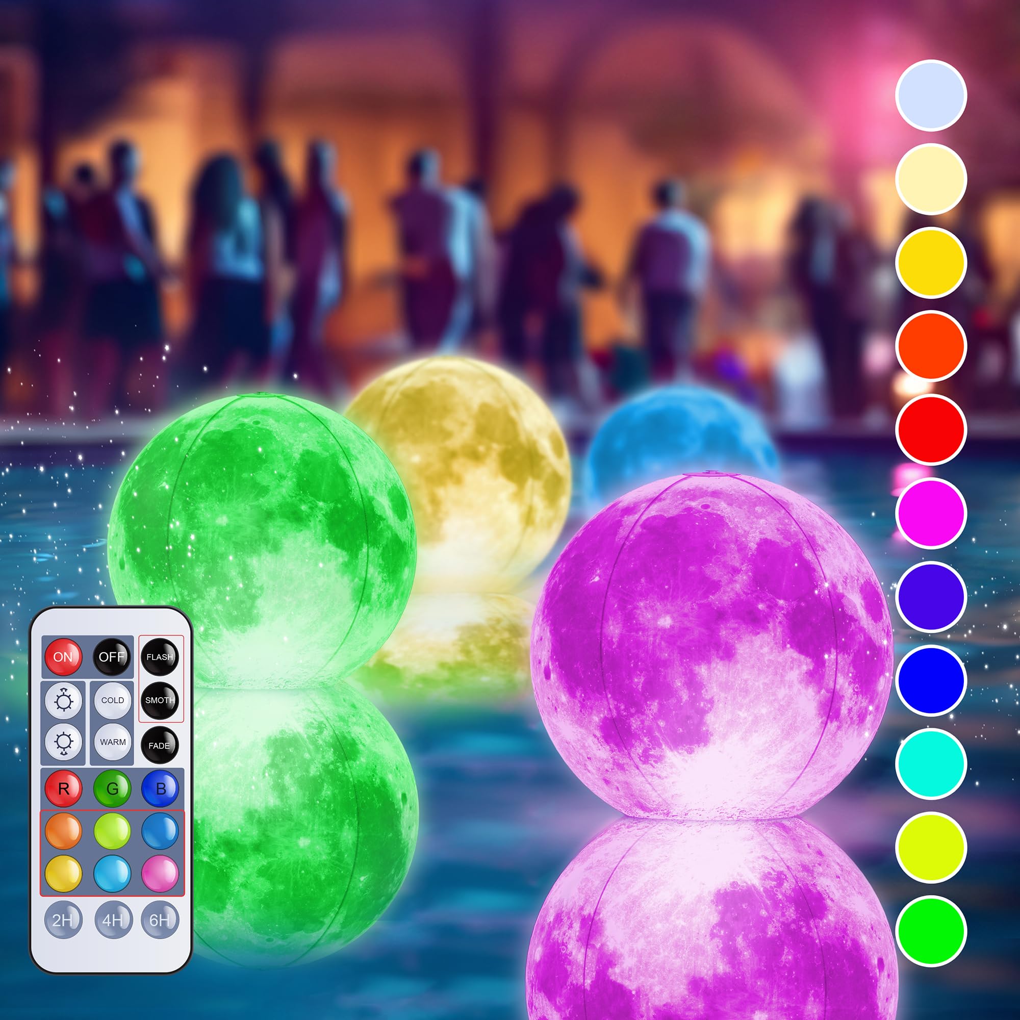 TIALLY Full Moon Floating Pool Lights Solar Powered - 14" Inflatable Pool Balls for Swimming Pool, Solar Pool Lights That Float, Outdoor Pool Party Decorations - Pool Gifts for Pool Owners (2 Pack)