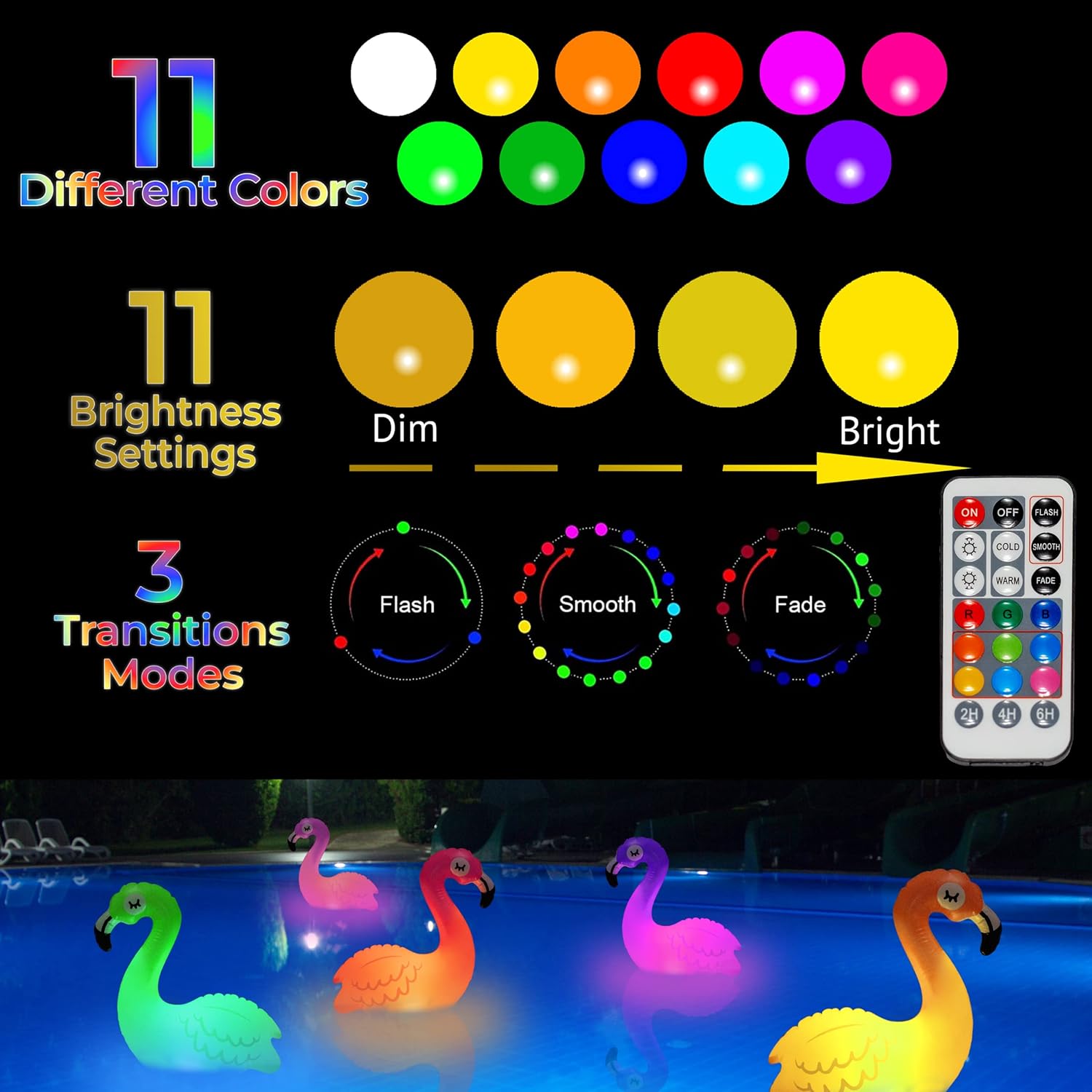 TIALLY Floating Pool Lights Solar Powered - Inflatable Solar Pool Lights, IP68 Waterproof Decor Float, Flamingo and Swans Decorations for Outdoor Use, for Women, Men, Adults