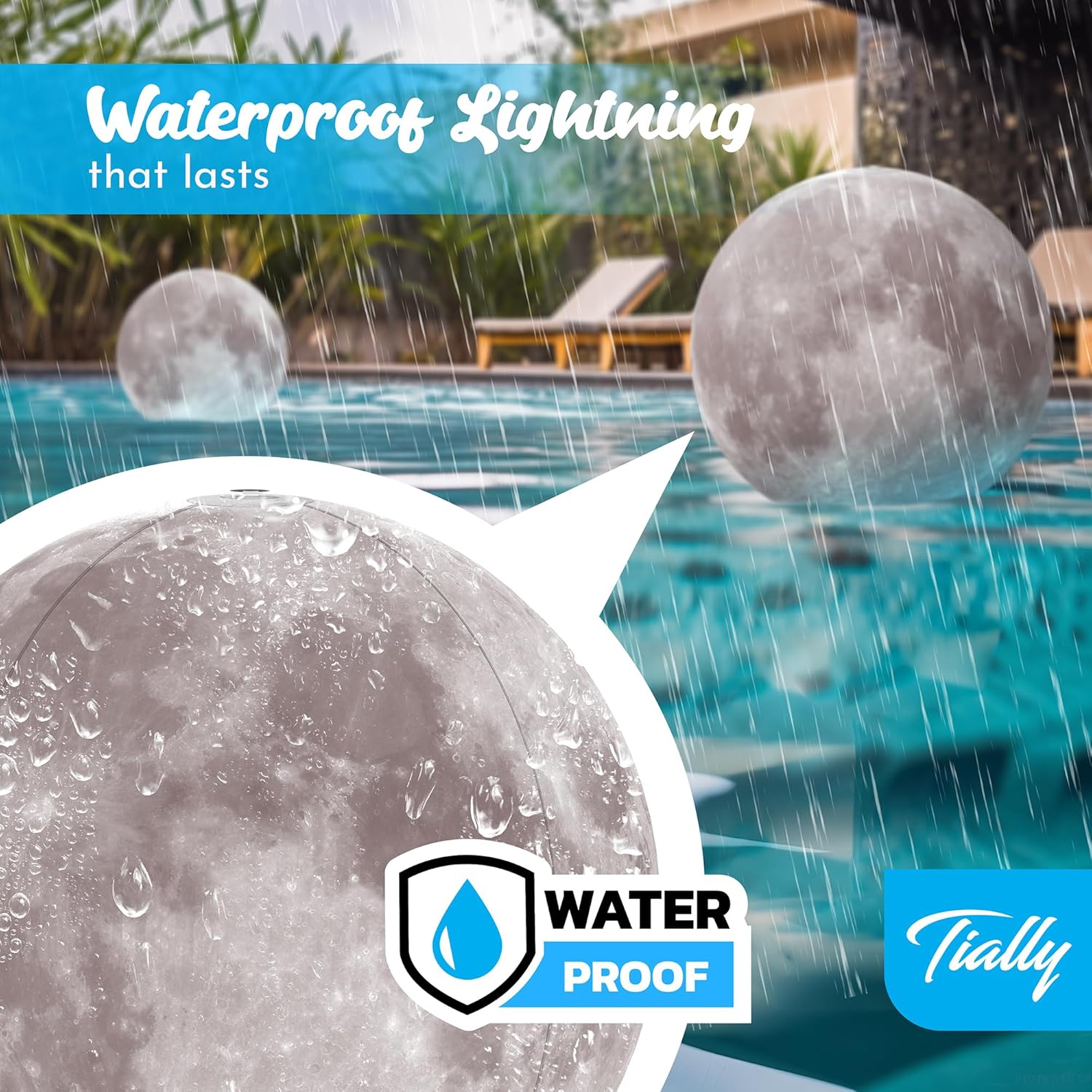 TIALLY Full Moon Floating Pool Lights Solar Powered - 14" Inflatable Pool Balls for Swimming Pool, Solar Pool Lights That Float, Outdoor Pool Party Decorations - Pool Gifts for Pool Owners (2 Pack)