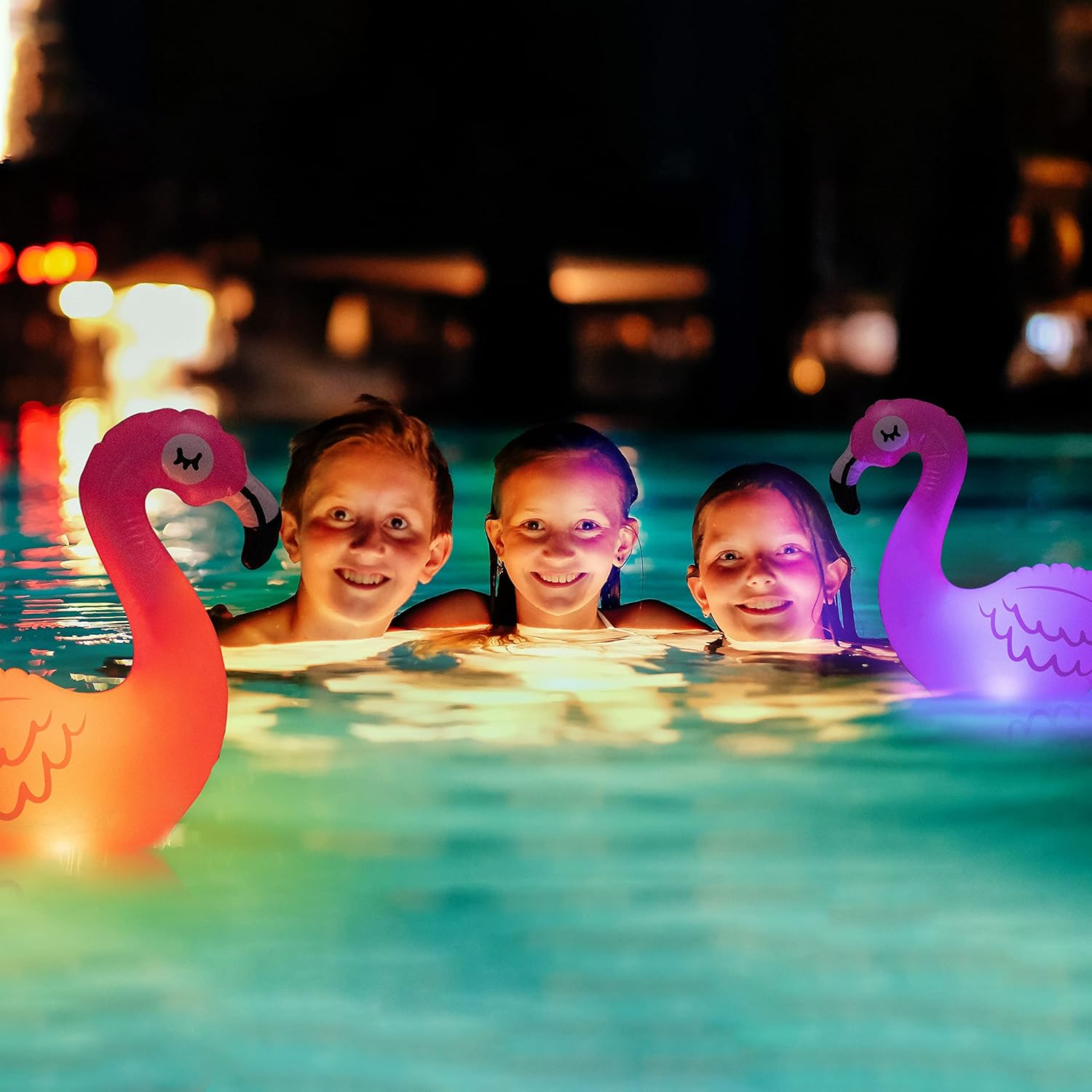 TIALLY Floating Pool Lights Solar Powered - Inflatable Solar Pool Lights, IP68 Waterproof Decor Float, Flamingo and Swans Decorations for Outdoor Use, for Women, Men, Adults