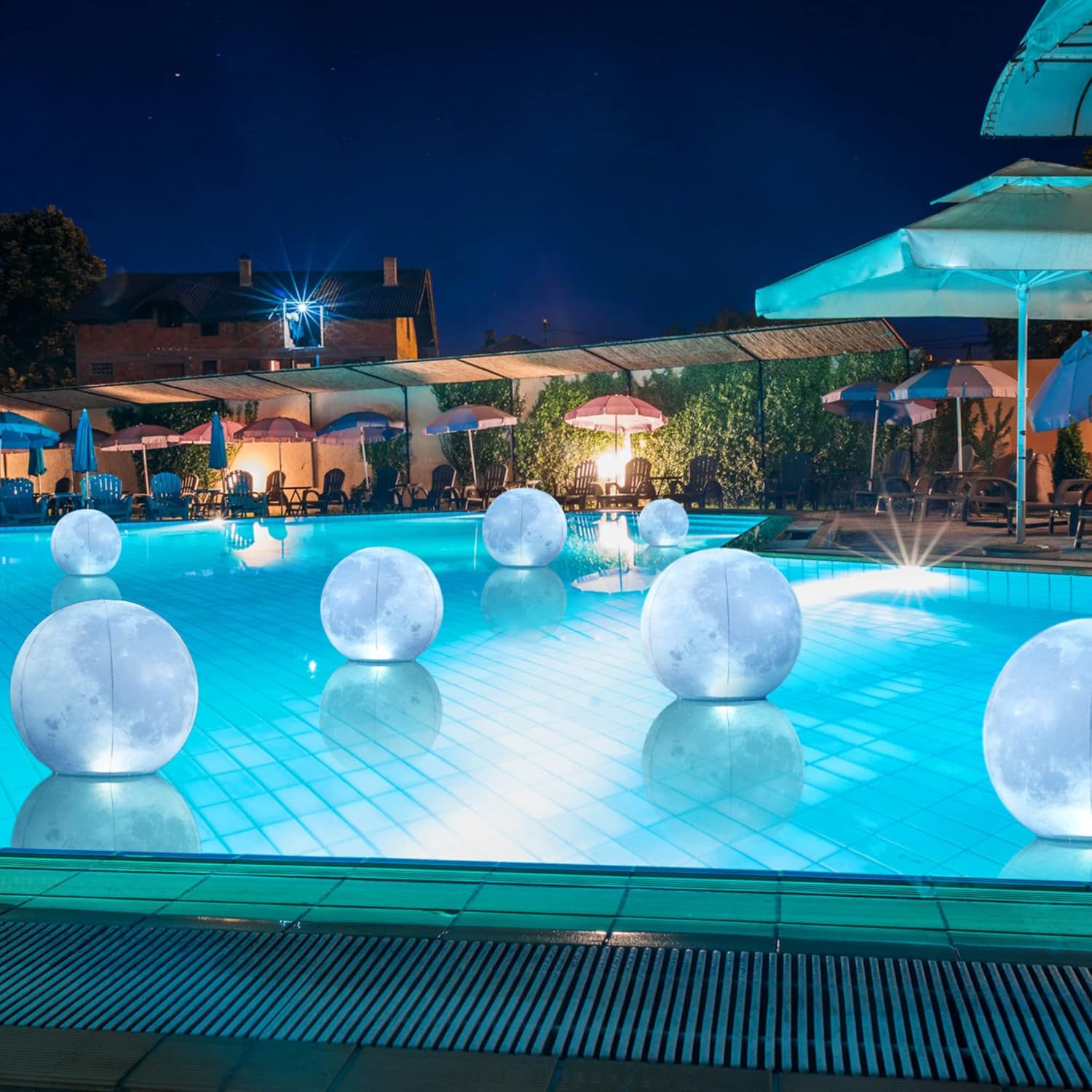 6 Pack Full Moon Floating Pool Lights Solar Powered - 14 inch Pool Lights That Float, Inflatable Waterproof Led Light Balls, Swimming Pool Accessories For Inground Pools, Party Decor for Outdoor