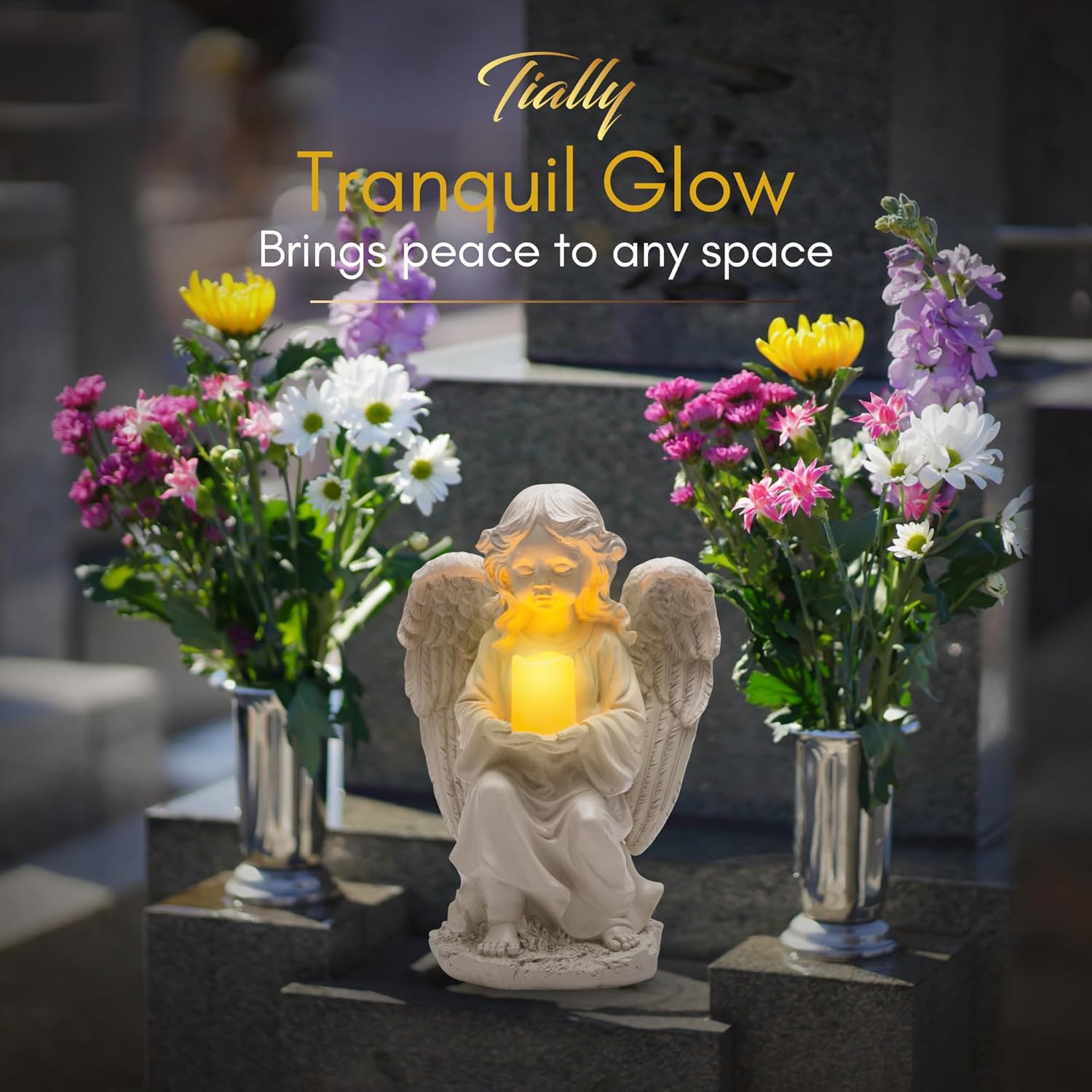 Tially solar garden angel statue - with glowing candle