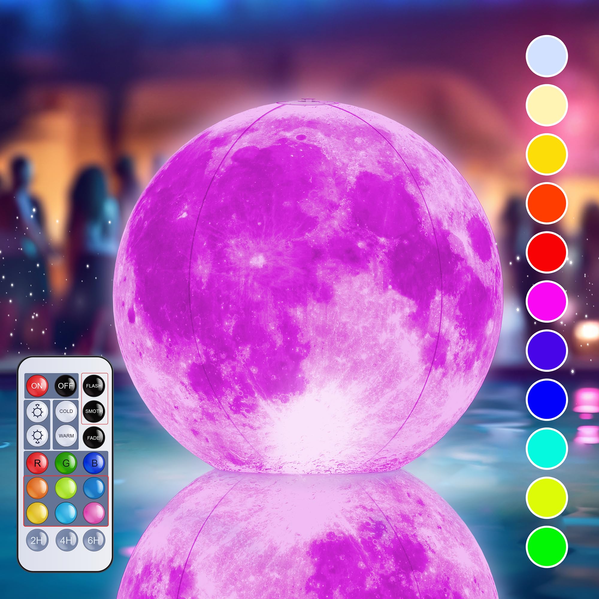 TIALLY Full Moon Floating Pool Lights Solar Powered - 14" Inflatable Pool Balls for Swimming Pool, Solar Pool Lights That Float, Outdoor Pool Party Decorations - Pool Gifts for Pool Owners (2 Pack)