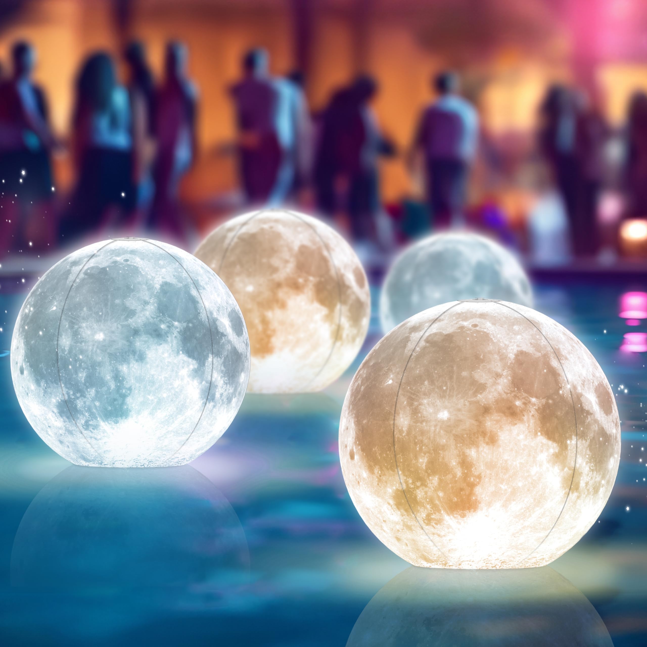TIALLY Full Moon Floating Pool Lights Solar Powered - 14" Inflatable Pool Balls for Swimming Pool, Solar Pool Lights That Float, Outdoor Pool Party Decorations - Pool Gifts for Pool Owners (2 Pack)