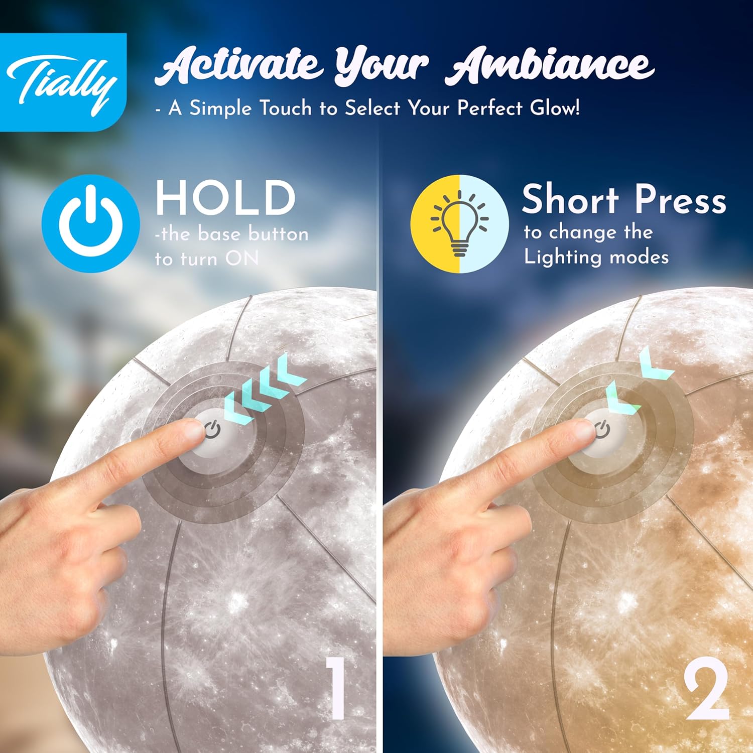 TIALLY Full Moon Floating Pool Lights Solar Powered - 14" Inflatable Pool Balls for Swimming Pool, Solar Pool Lights That Float, Outdoor Pool Party Decorations - Pool Gifts for Pool Owners (2 Pack)