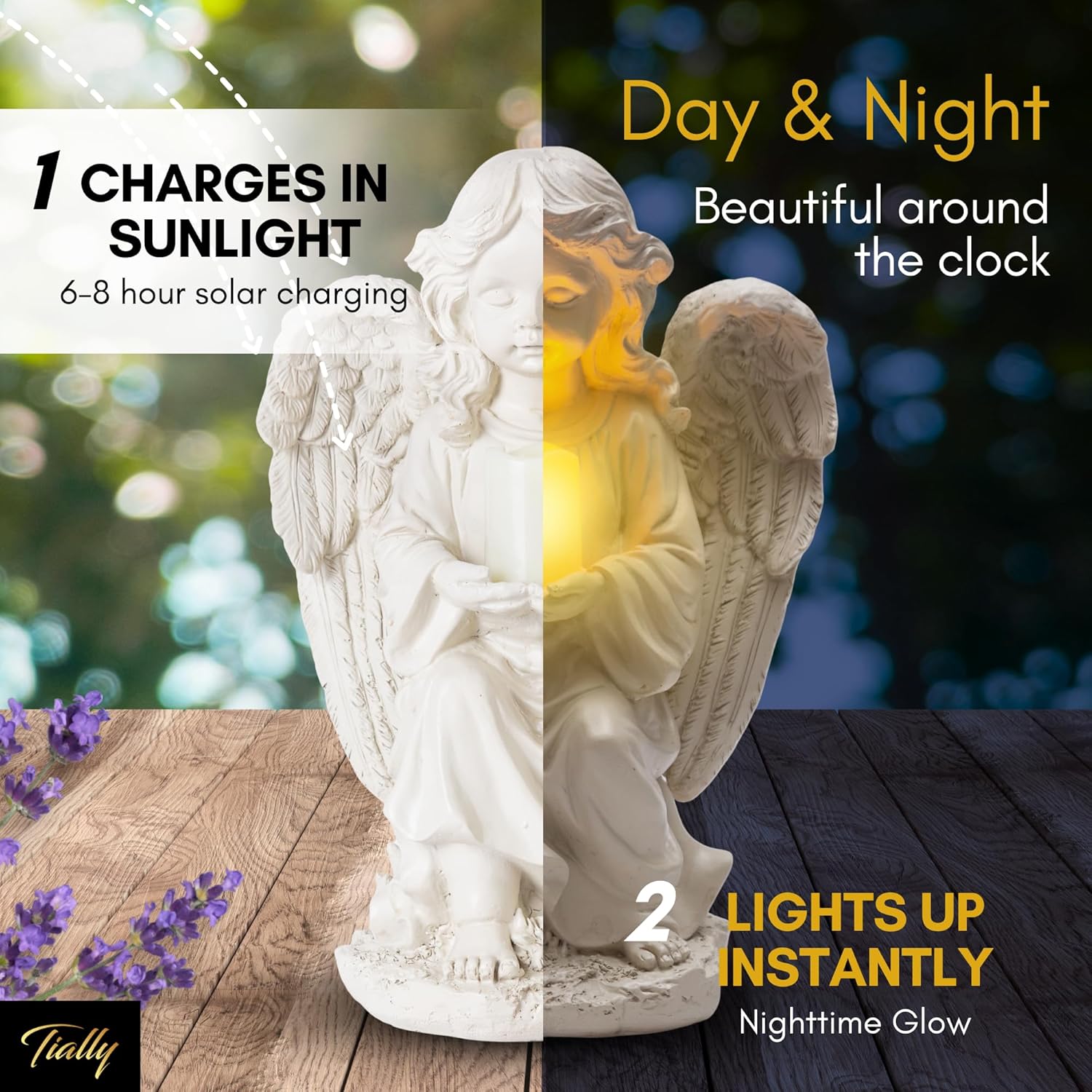 Tially solar garden angel statue - with glowing candle