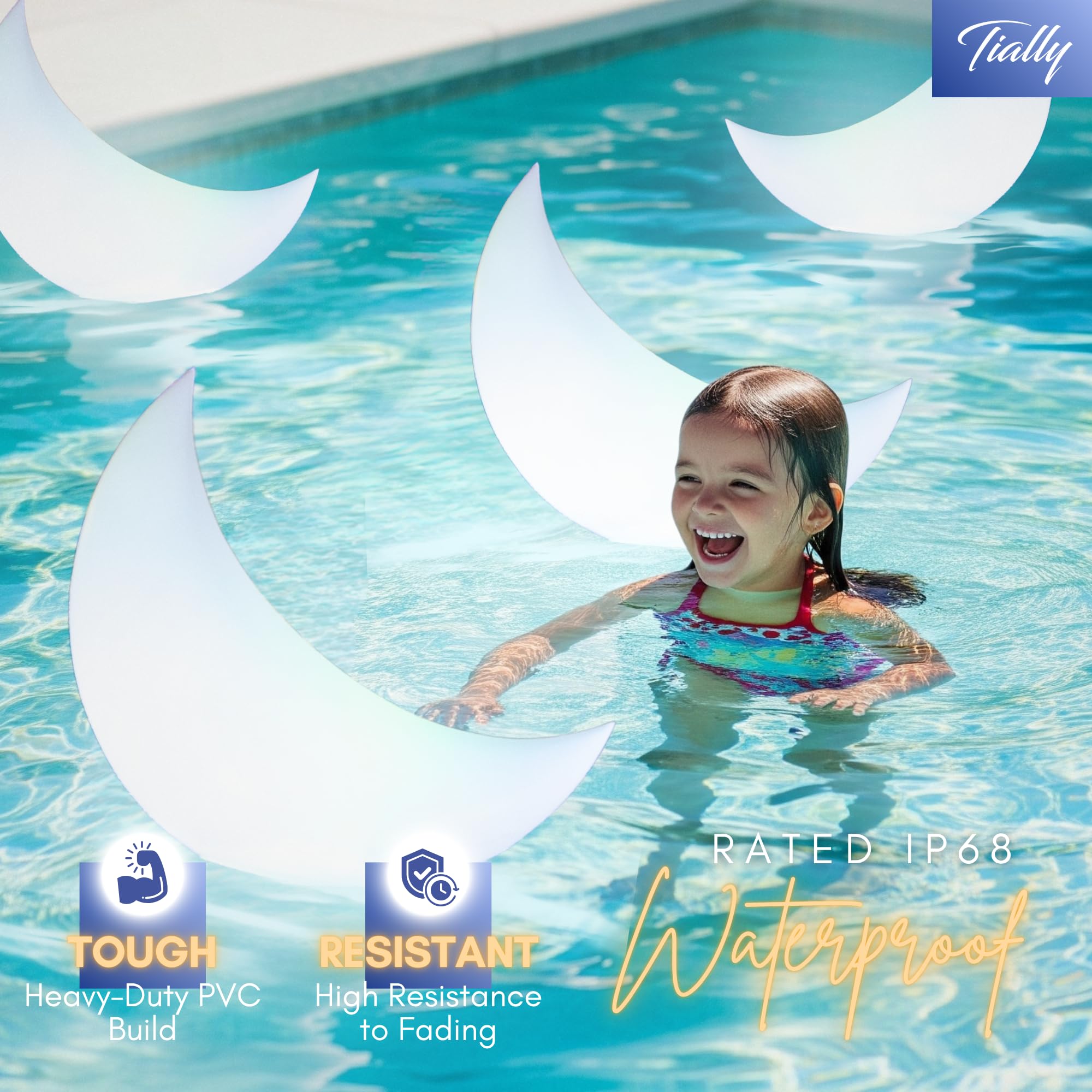 Crescent Moon Floating Pool Lights – 24" Solar-Powered LED Decor for Pools & Events (2 Pack)