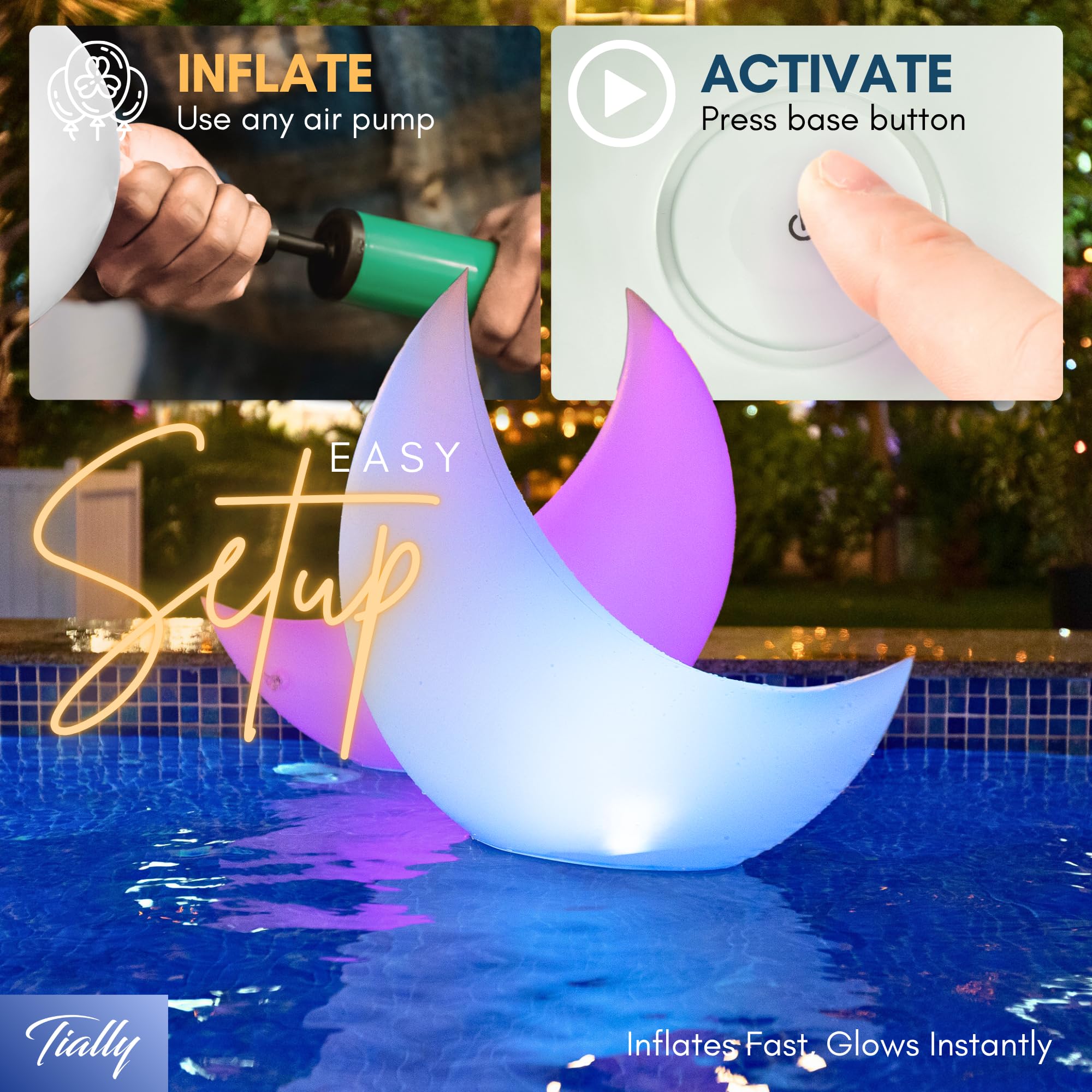 Crescent Moon Floating Pool Lights – 24" Solar-Powered LED Decor for Pools & Events (2 Pack)