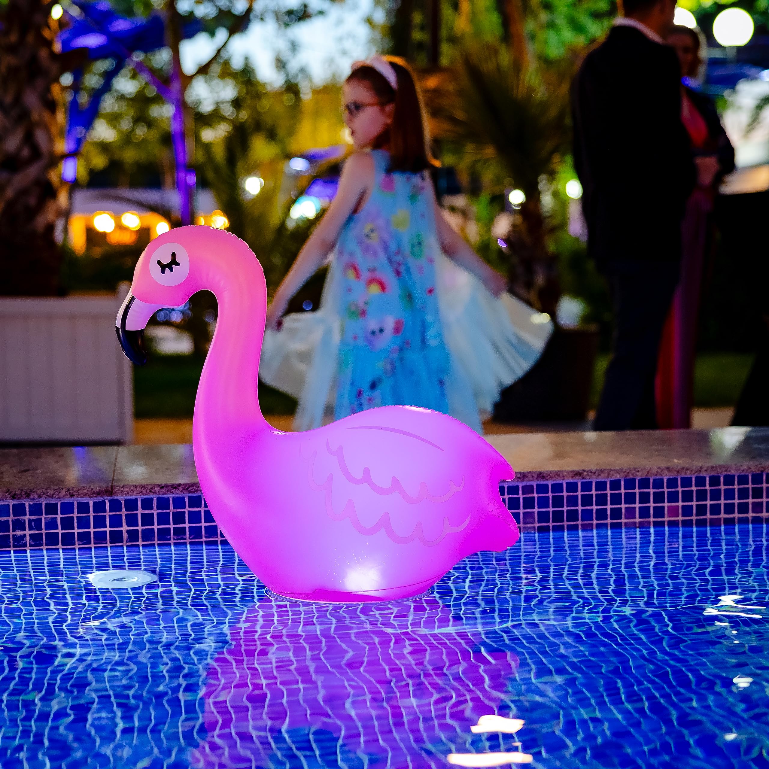TIALLY Floating Pool Lights Solar Powered - Inflatable Solar Pool Lights, IP68 Waterproof Decor Float, Flamingo and Swans Decorations for Outdoor Use, for Women, Men, Adults