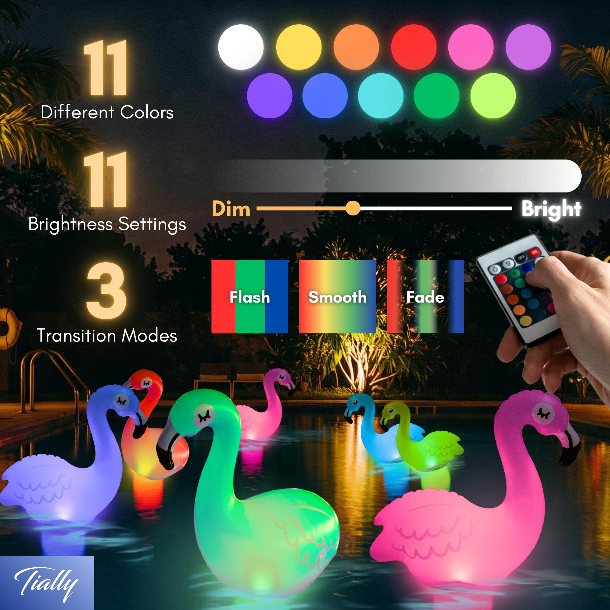 TIALLY Solar Floating Pool Lights – Inflatable Flamingo LED Decor for Pools & Outdoors