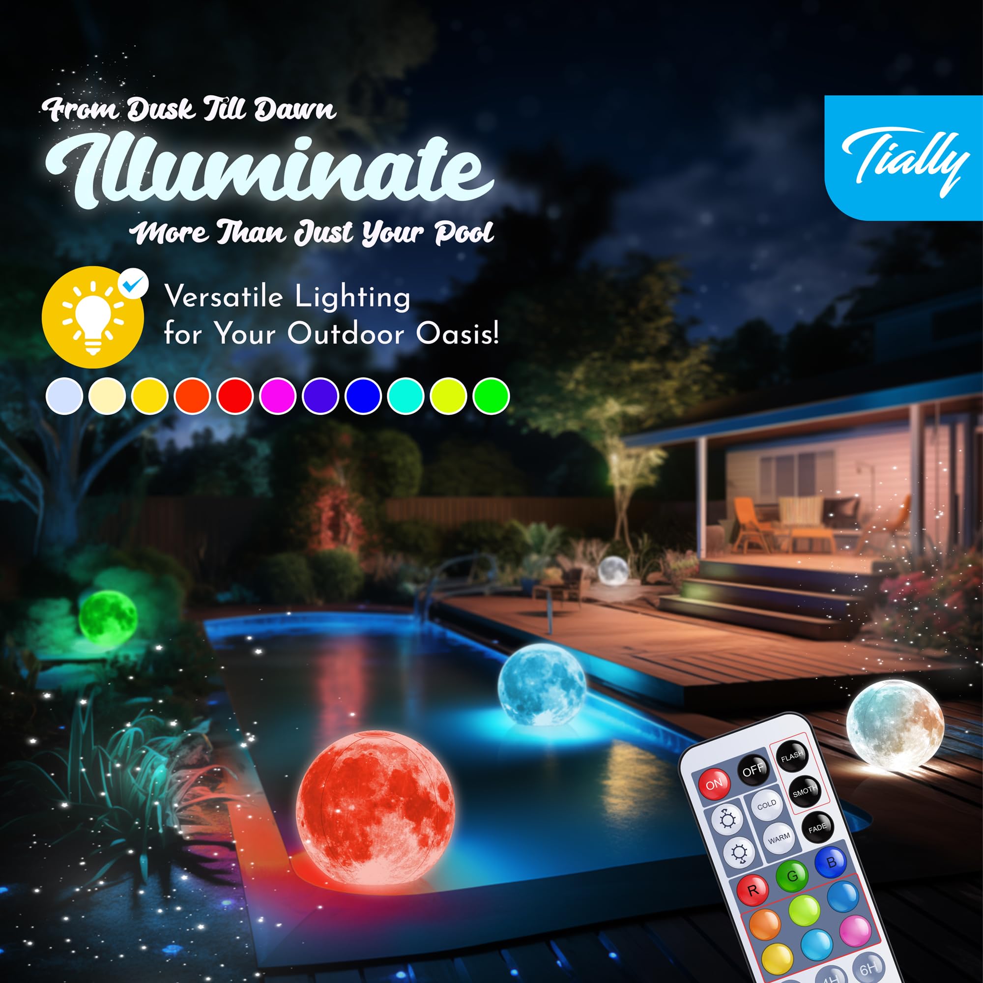 TIALLY Full Moon Solar Floating Pool Lights – Multicolor LED Orbs for Pools & Party Decor