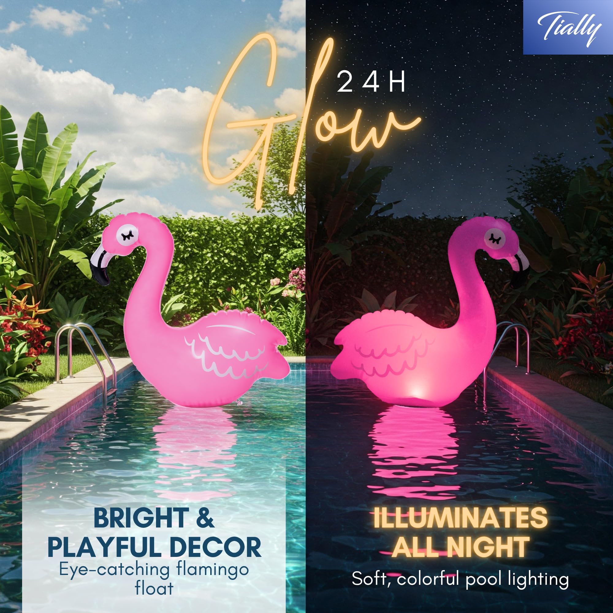 TIALLY Solar Floating Pool Lights – Inflatable Flamingo LED Decor for Pools & Outdoors