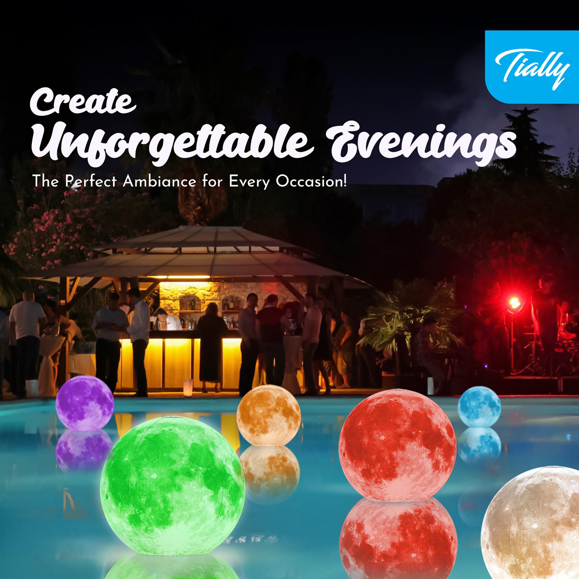 TIALLY Full Moon Solar Floating Pool Lights – Multicolor LED Orbs for Pools & Party Decor