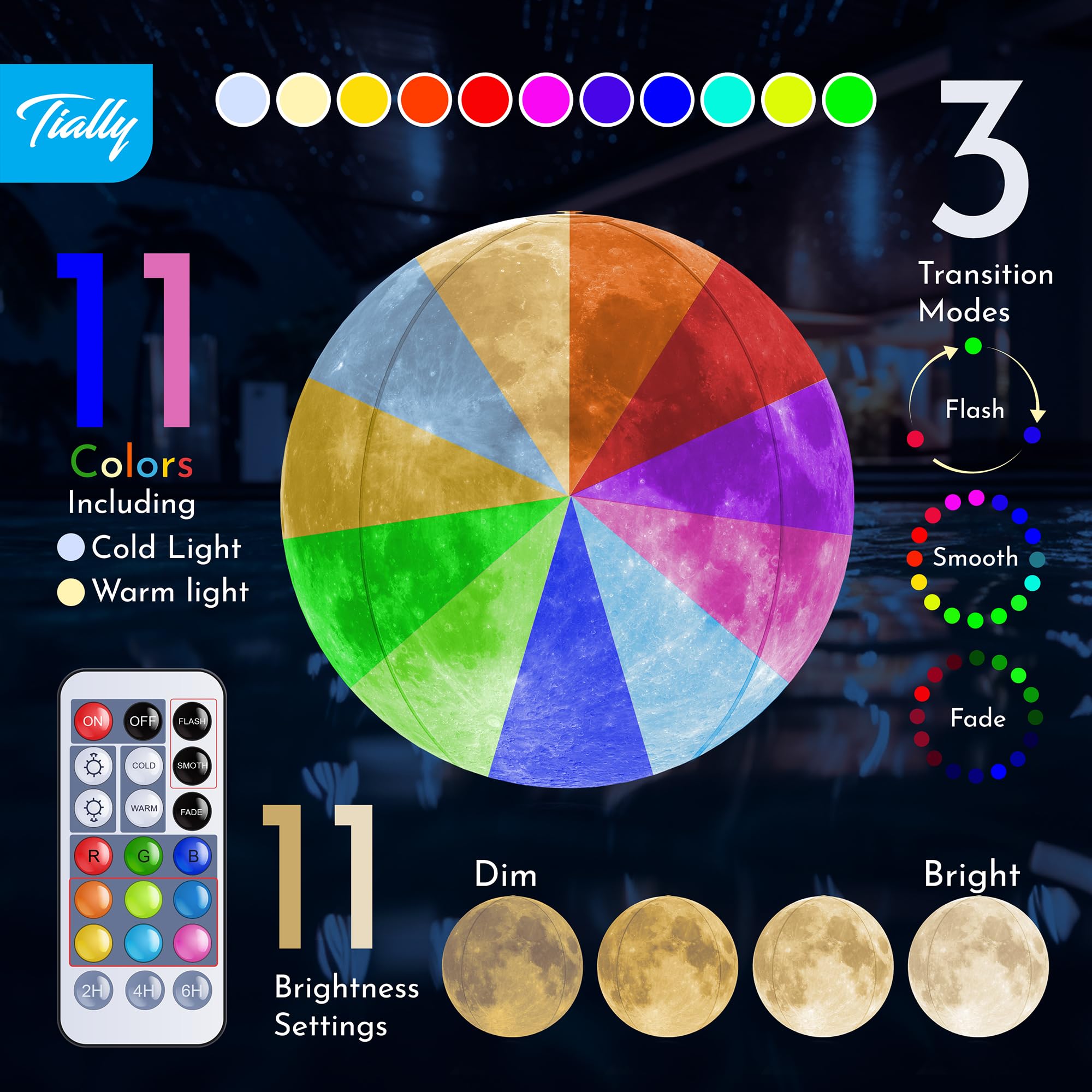TIALLY Full Moon Solar Floating Pool Lights – Multicolor LED Orbs for Pools & Party Decor