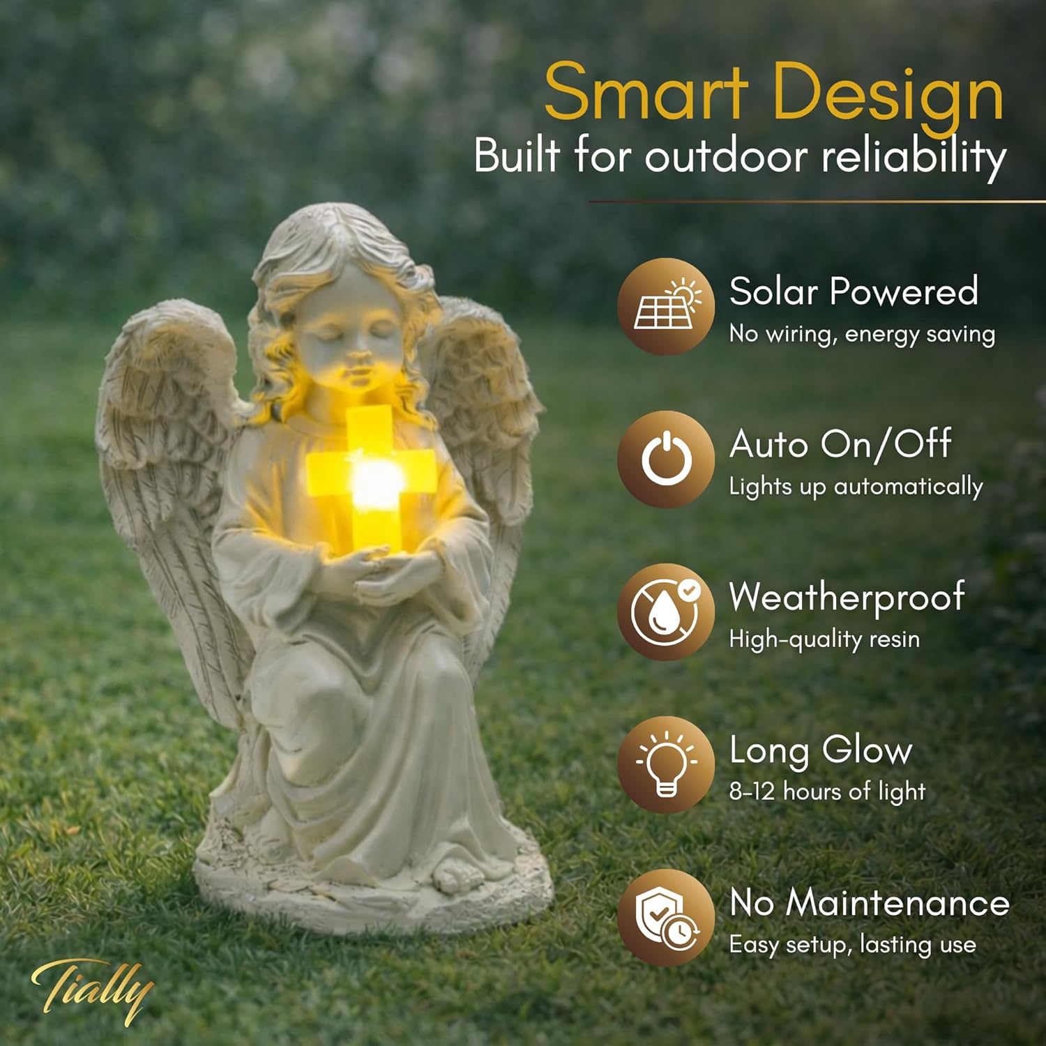 Tially solar garden angel statue - with glowing cross