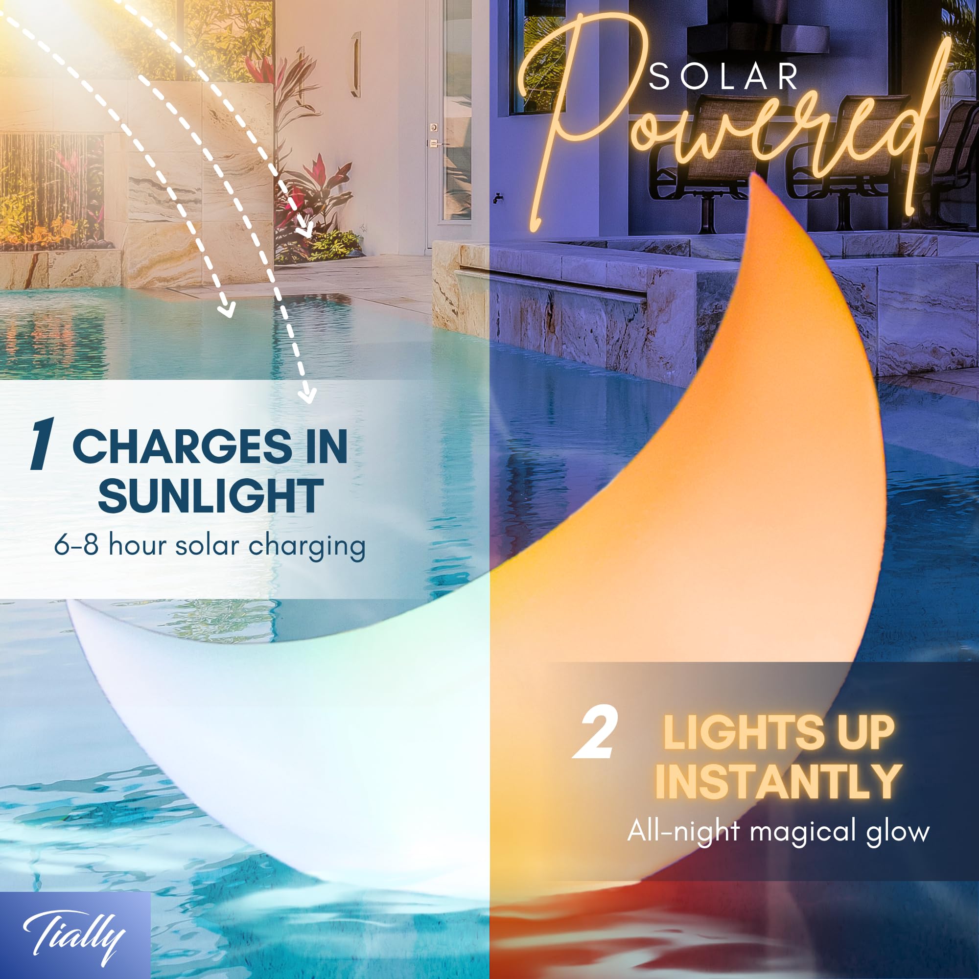 Crescent Moon Floating Pool Lights – 24" Solar-Powered LED Decor for Pools & Events (2 Pack)