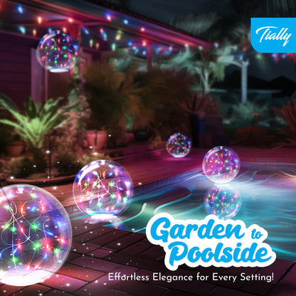 TIALLY Fairy Solar Floating Pool Lights – 14" LED Orbs for Magical Pool Nights (2-Pack Multicolored)