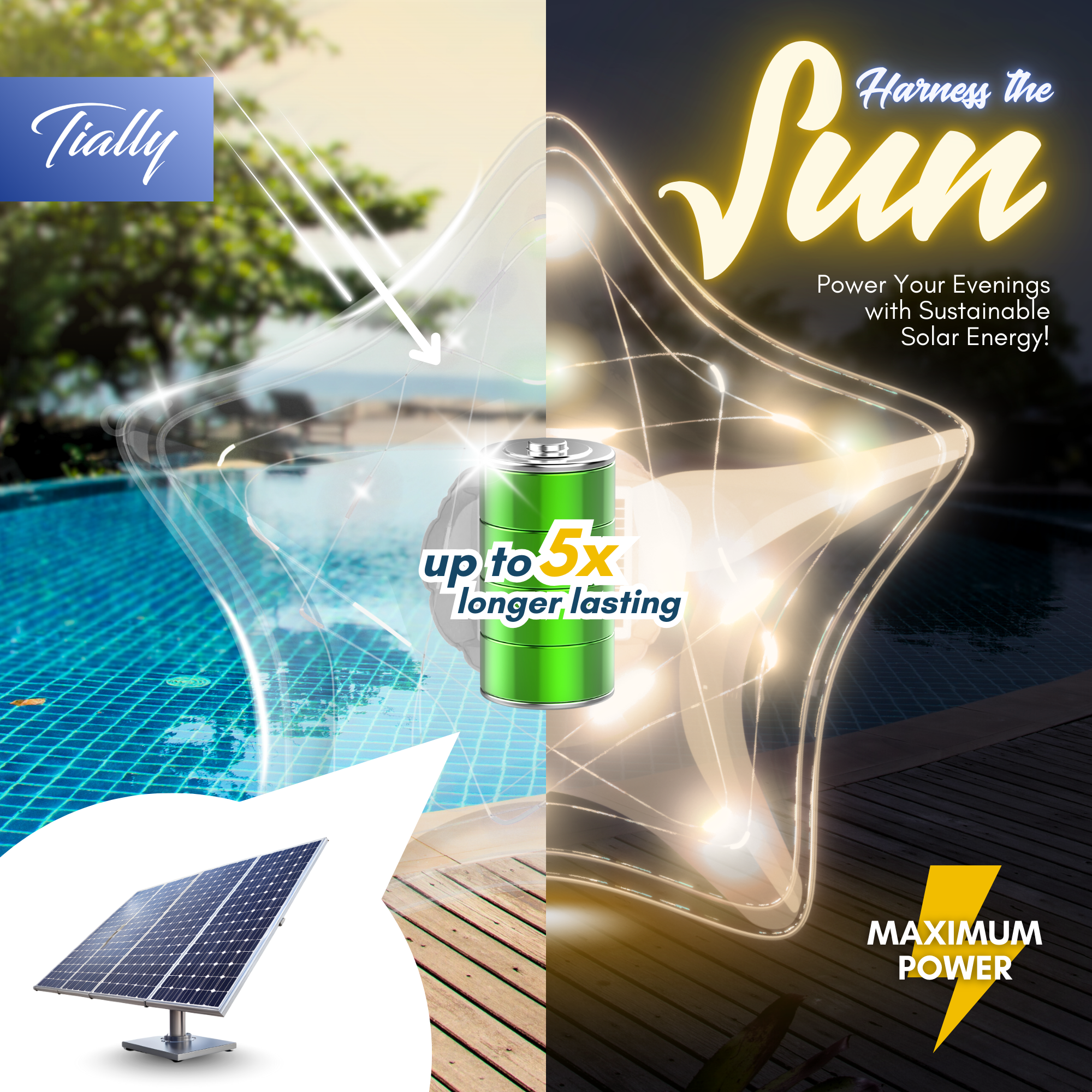 TIALLY Fairy Stars Floating Pool Lights (2 Pack Warm White)