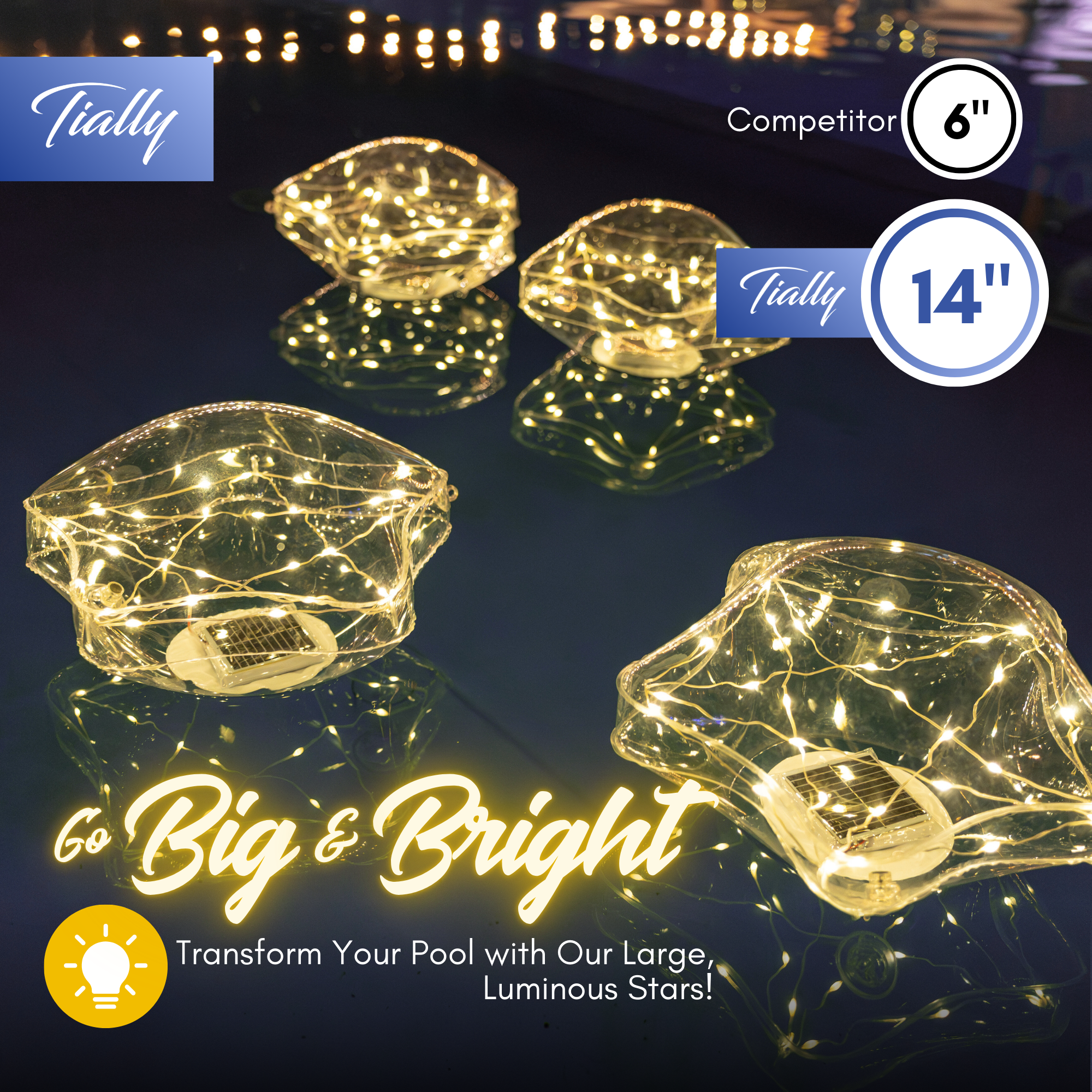TIALLY Fairy Stars Floating Pool Lights (2 Pack Warm White)