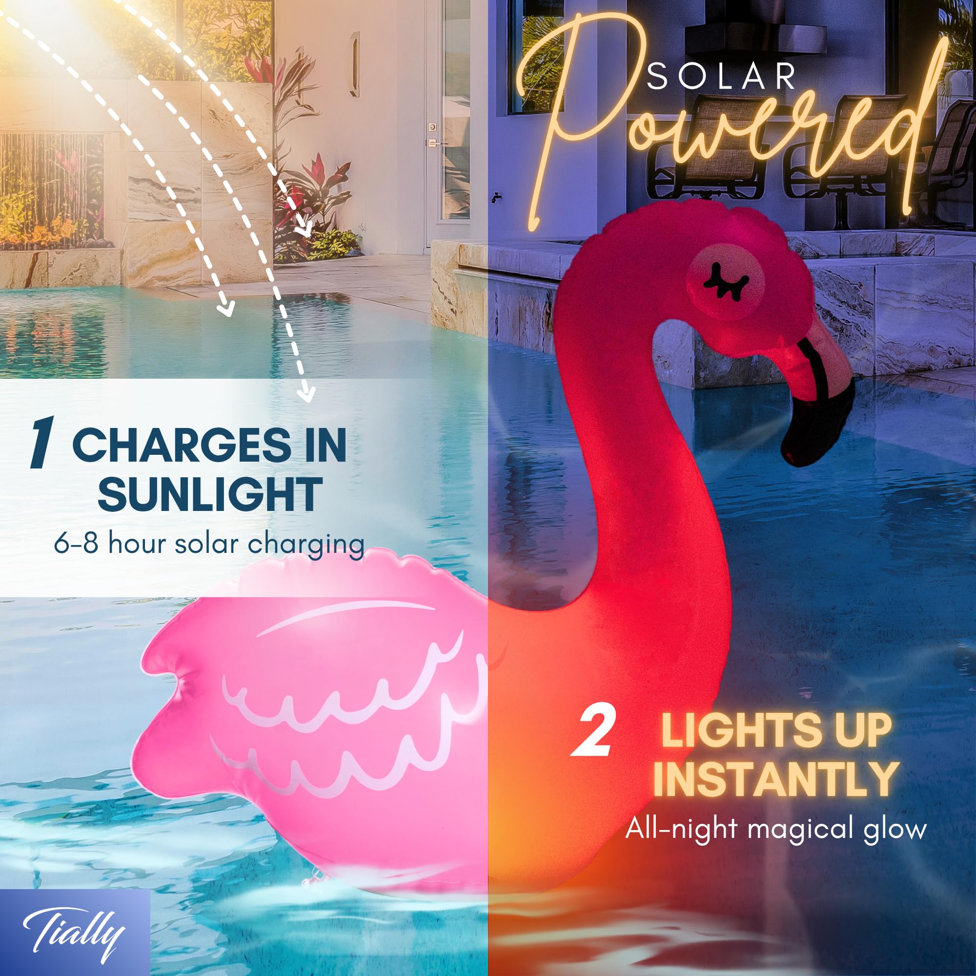 TIALLY Solar Floating Pool Lights – Inflatable Flamingo LED Decor for Pools & Outdoors