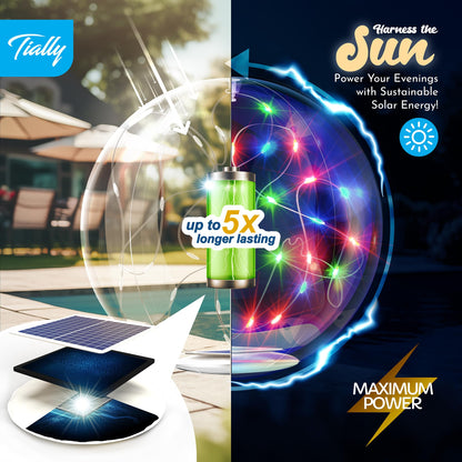 TIALLY Fairy Solar Floating Pool Lights – 14" LED Orbs for Magical Pool Nights (2-Pack Multicolored)