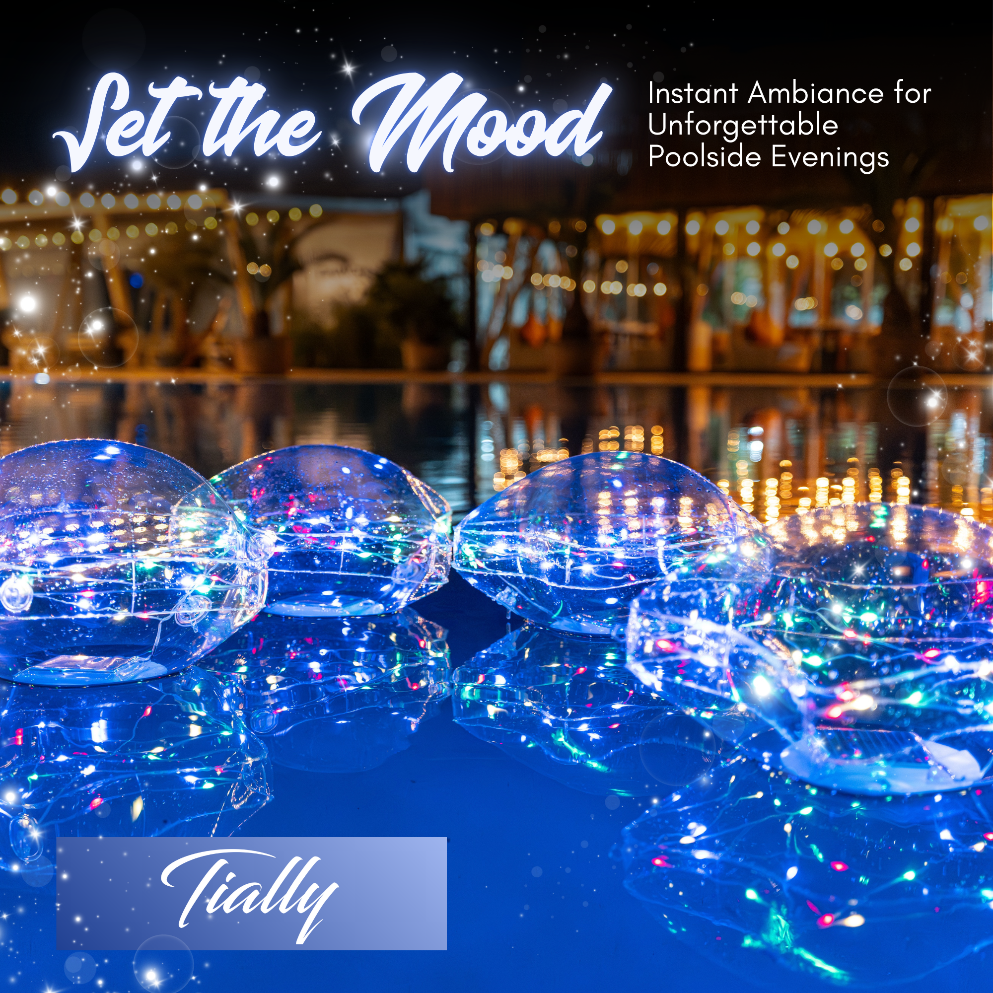 TIALLY Fairy Stars Floating Pool Lights (2 Pack Colored)