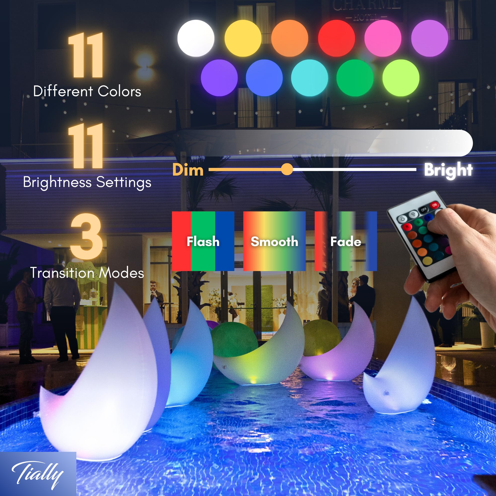 Crescent Moon Floating Pool Lights – 24" Solar-Powered LED Decor for Pools & Events (2 Pack)