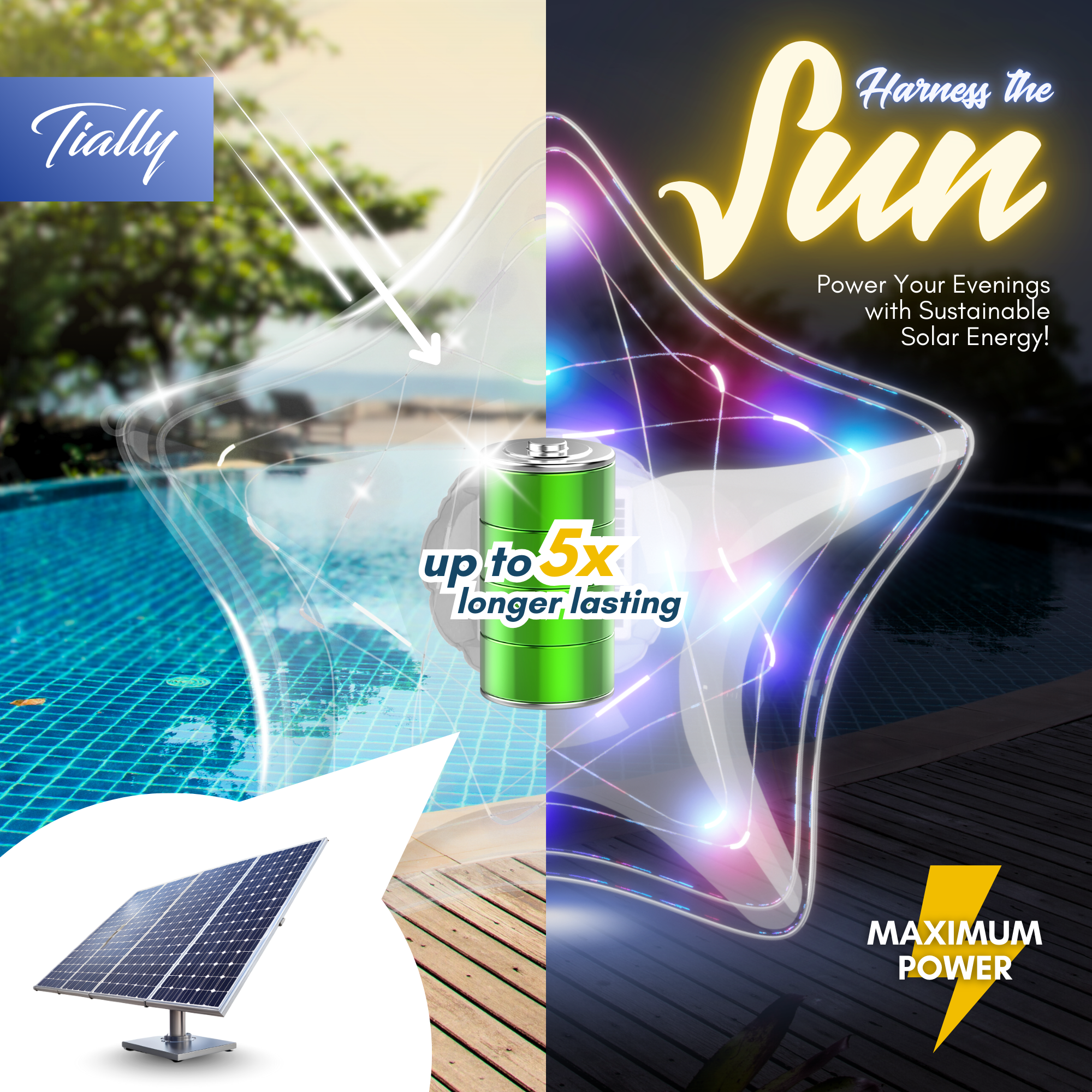 TIALLY Fairy Stars Floating Pool Lights (2 Pack Colored)