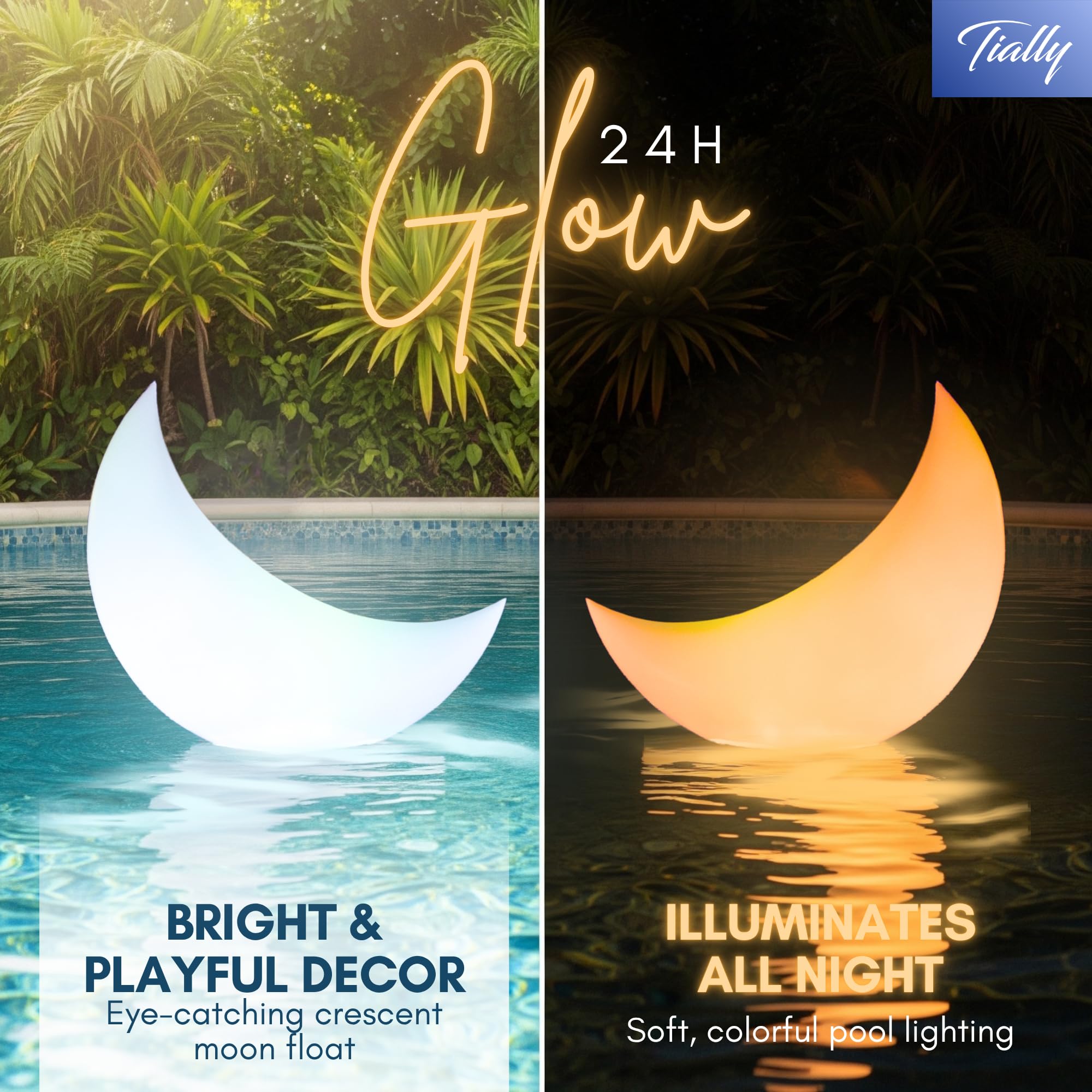 Crescent Moon Floating Pool Lights – 24" Solar-Powered LED Decor for Pools & Events (2 Pack)