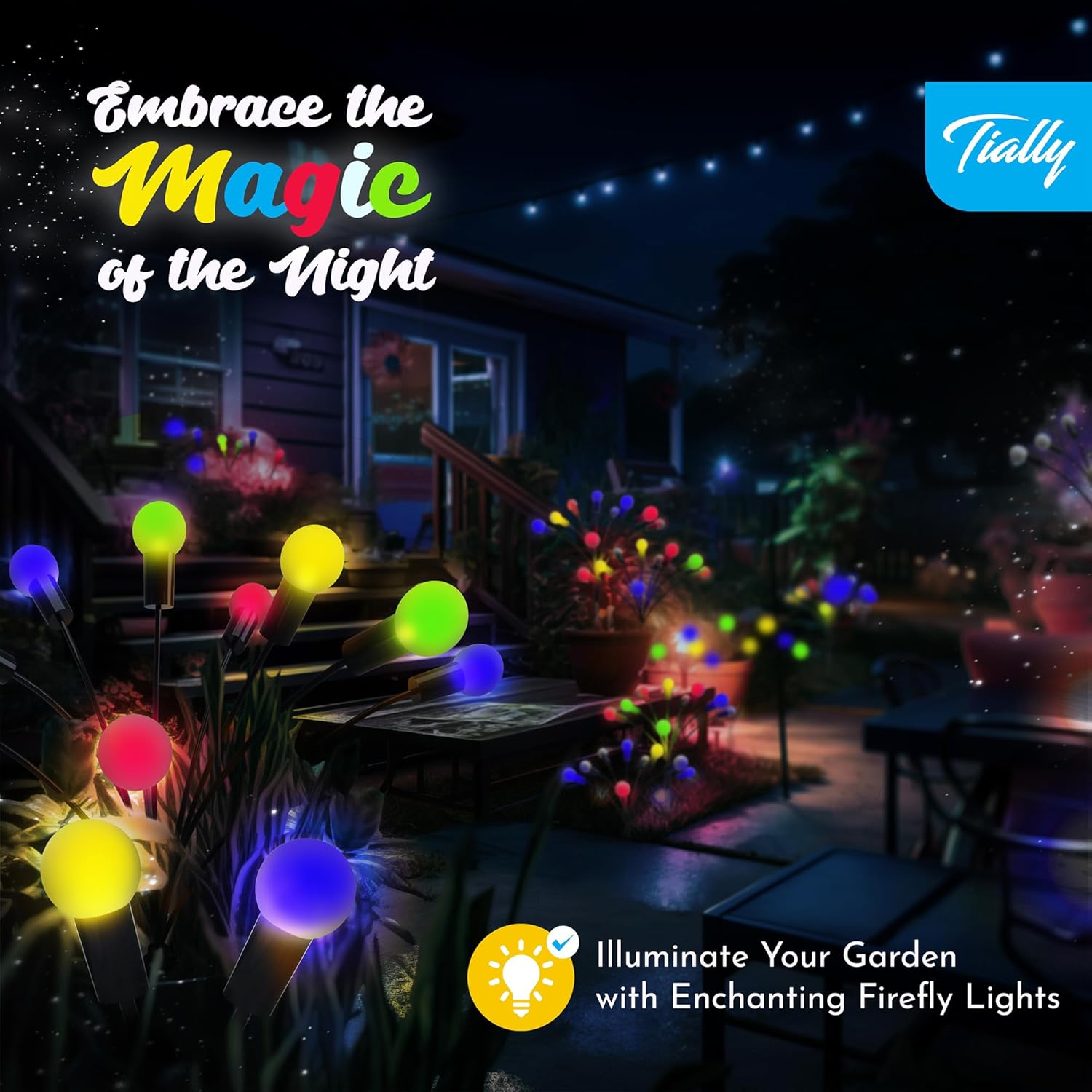 Firefly Lights Solar Outdoor | Fire Fly Solar Garden Lights | Solar Fairy Lights Outdoor Waterproof | Solar Powered Swaying Light for Yard and Patio Decoration - 4 Pack Multicolored