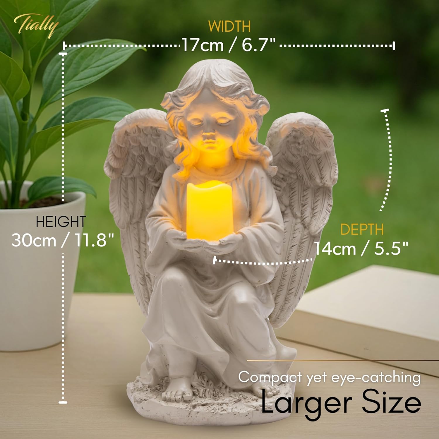 Tially solar garden angel statue - with glowing candle