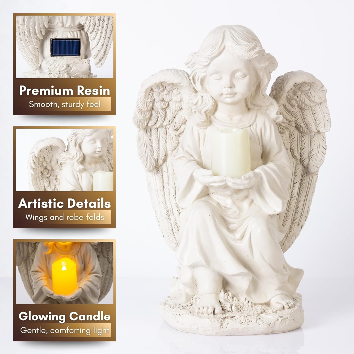 Tially solar garden angel statue - with glowing candle