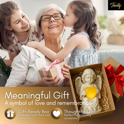 TIALLY Solar Garden Angel Statue – Praying Guardian Angel Statue Light for Outdoor Yard Decor, Resin Garden Sculpture with Soft Glow, Weatherproof Statues for Angels Memorial or Cemetery Use