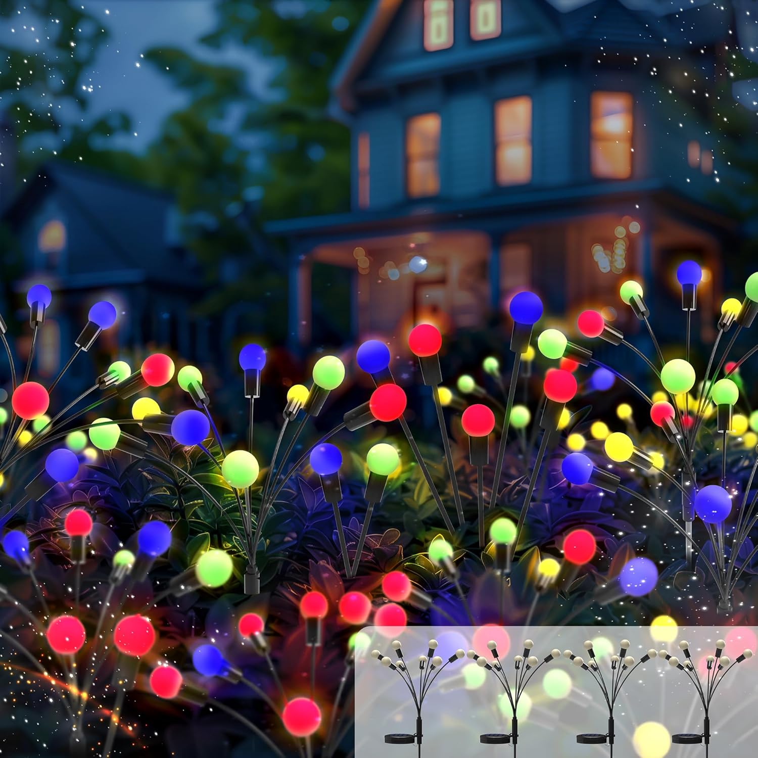 Firefly Lights Solar Outdoor | Fire Fly Solar Garden Lights | Solar Fairy Lights Outdoor Waterproof | Solar Powered Swaying Light for Yard and Patio Decoration - 4 Pack Multicolored