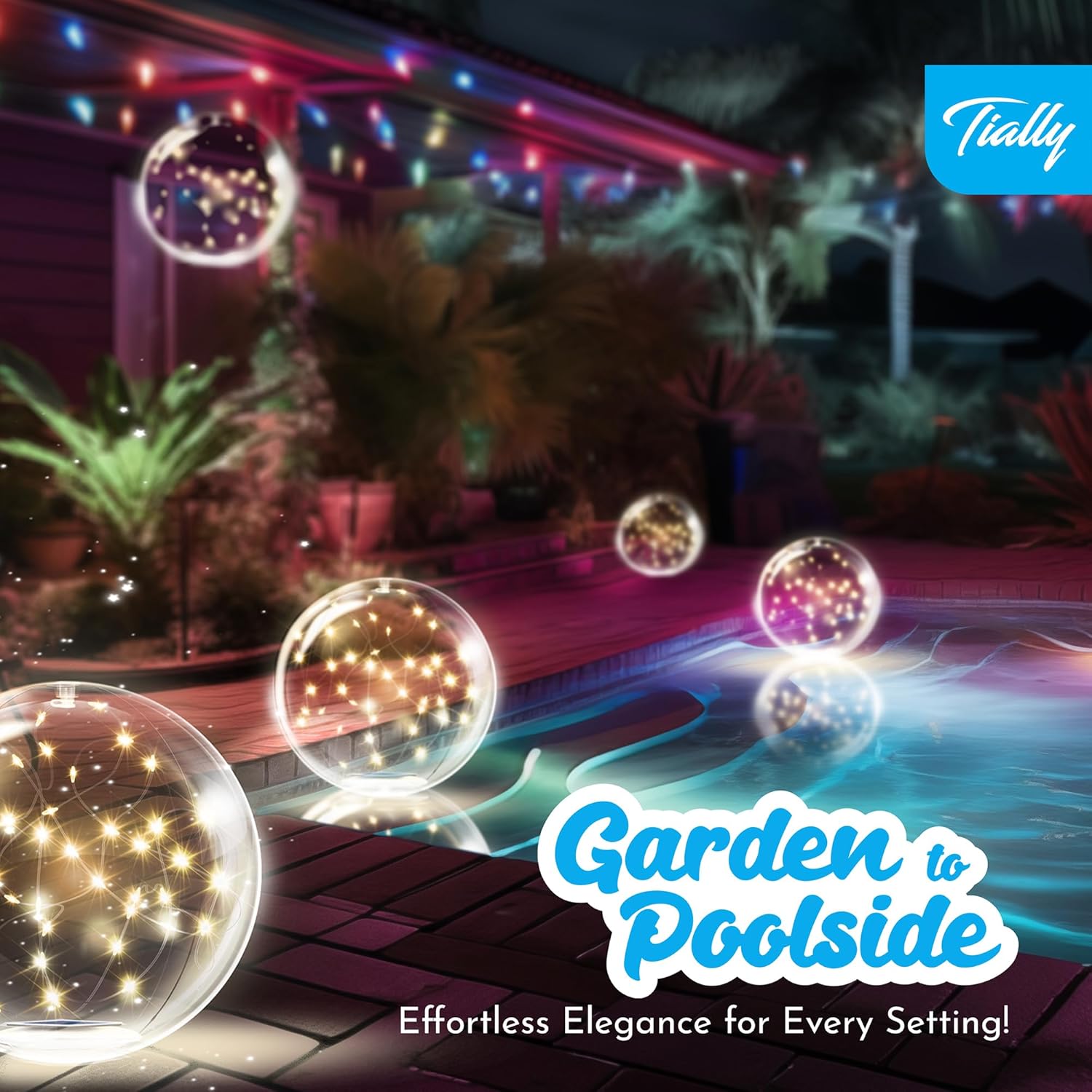 TIALLY Fairy Floating Pool Lights Solar Powered - 14" Inflatable Waterproof Led Glow Balls, Luces para Piscina, Floating Light Up Ball, Swimming Pool Party Decorations, Cool Outdoor Decor (2 Pack)