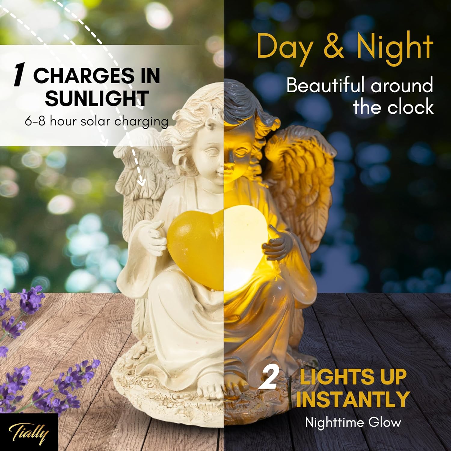 TIALLY Solar Garden Angel Statue – Praying Guardian Angel Statue Light for Outdoor Yard Decor, Resin Garden Sculpture with Soft Glow, Weatherproof Statues for Angels Memorial or Cemetery Use