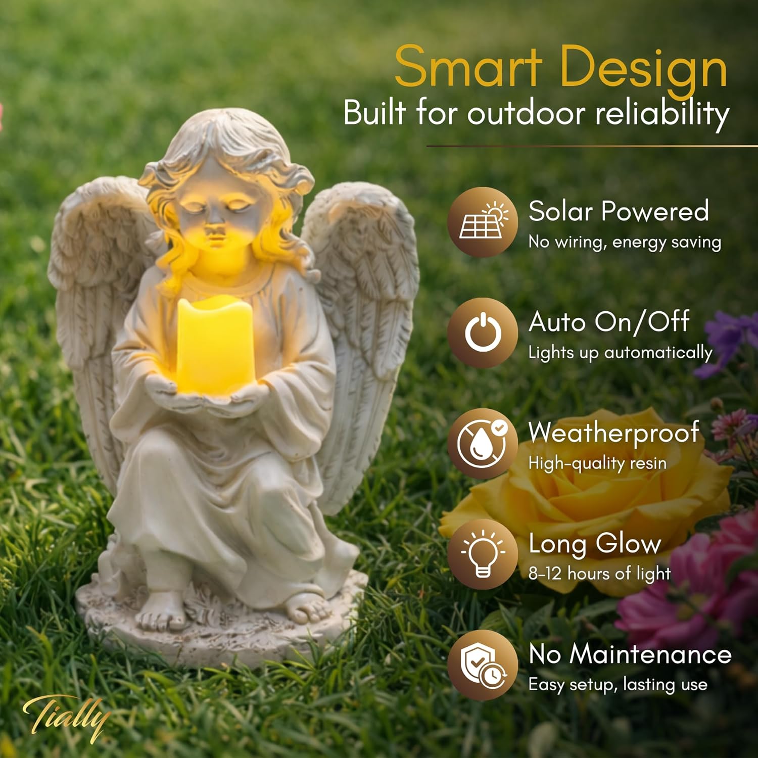 Tially solar garden angel statue - with glowing candle