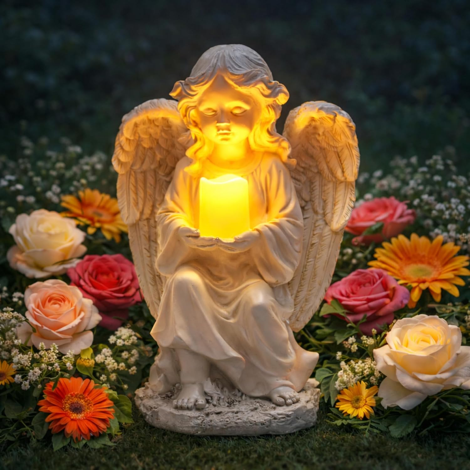 Tially solar garden angel statue - with glowing candle