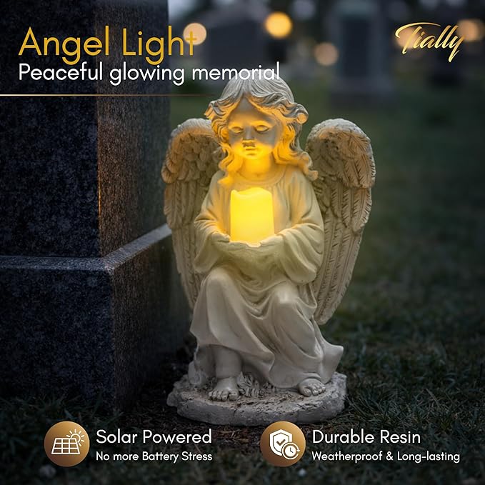 Tially solar garden angel statue - with glowing candle